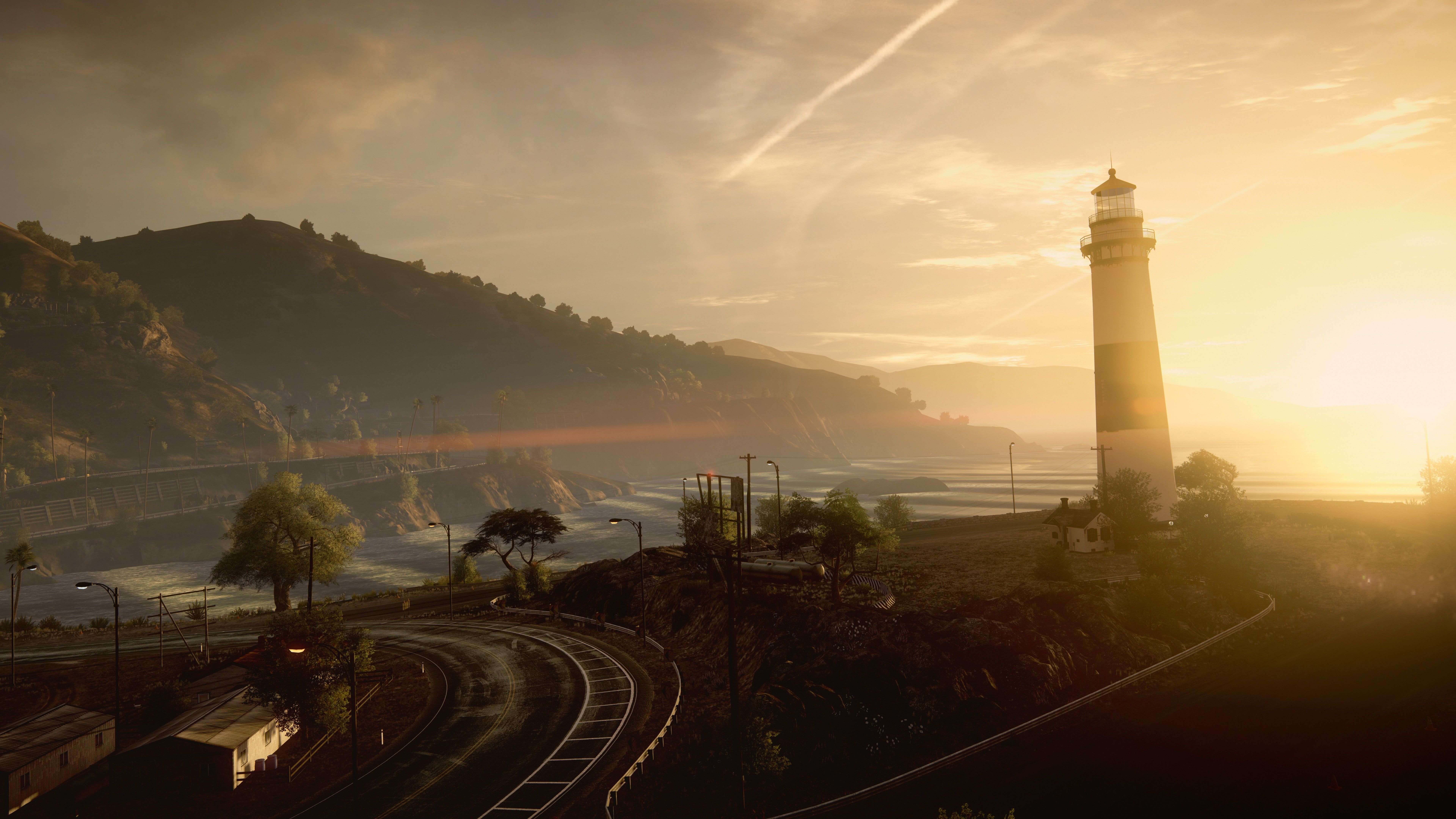 Faro al tramonto con binari, 7680x4320 4K Ultra HD, Desktop