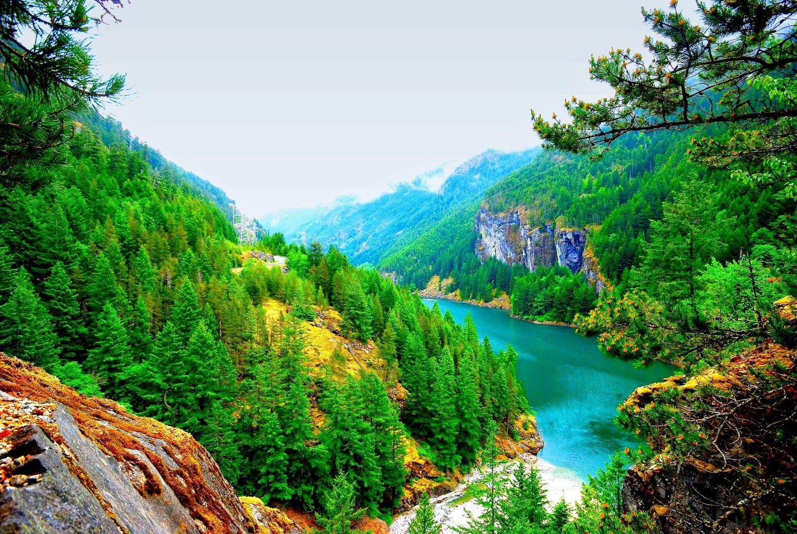 Fiume tra montagne verdi, 1600x1071 900p, Monitor Gaming
