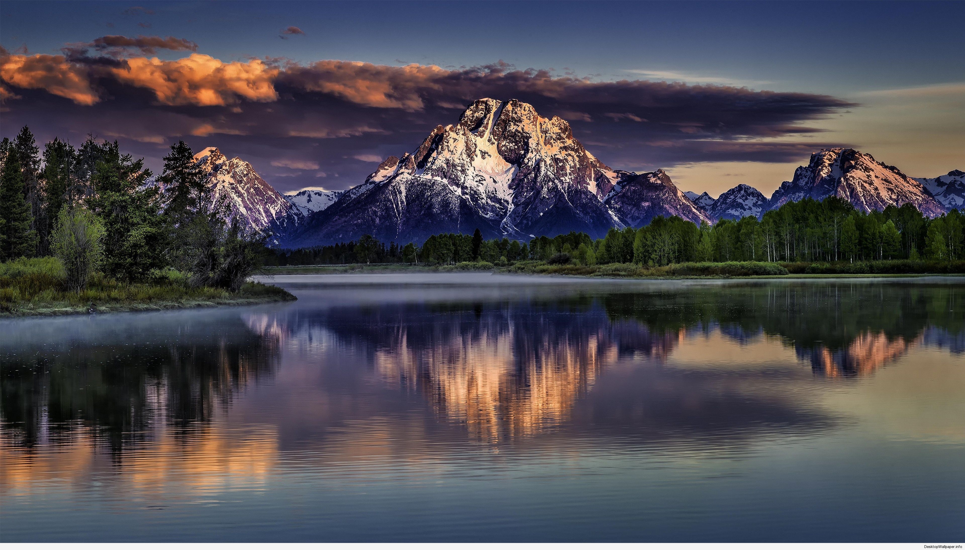 Montagne innevate al tramonto lago, 3840x2188 4K, PC Desktop