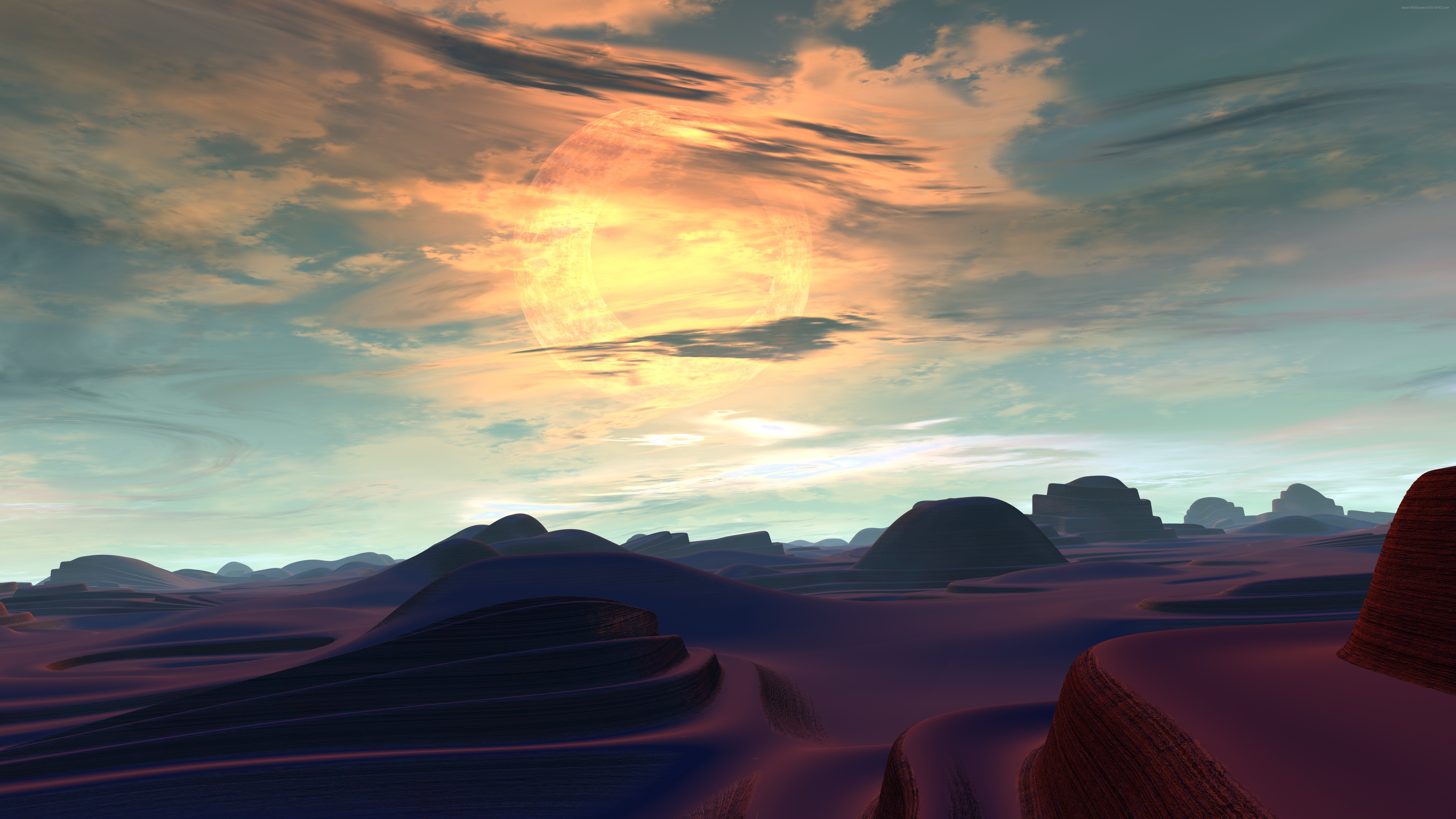 Paesaggio desertico alieno al tramonto, 7680x4320 UHD, Monitor Gaming