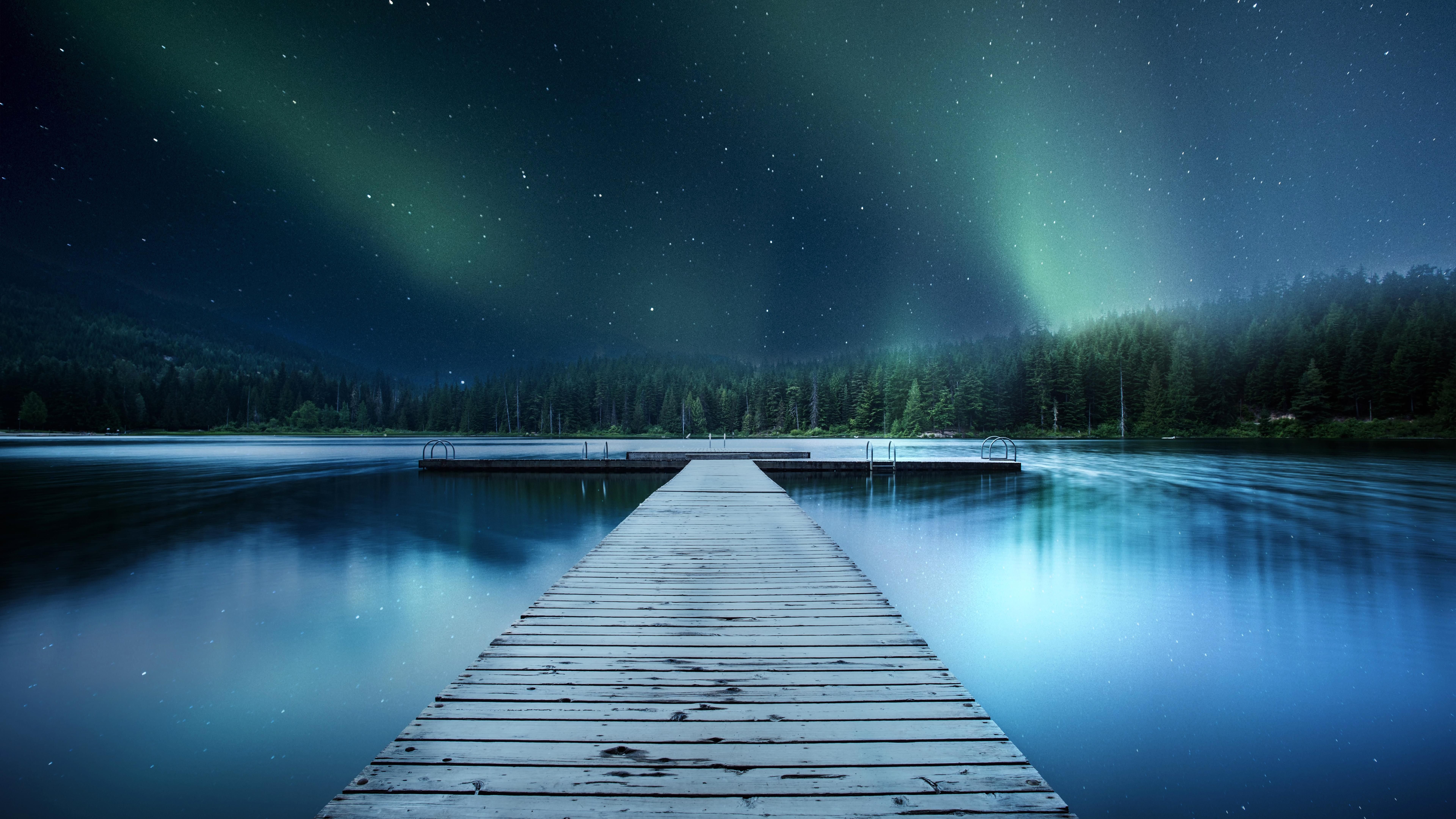 Molo aurora boreale notturna, 7680x4320 Ultra HD, PC