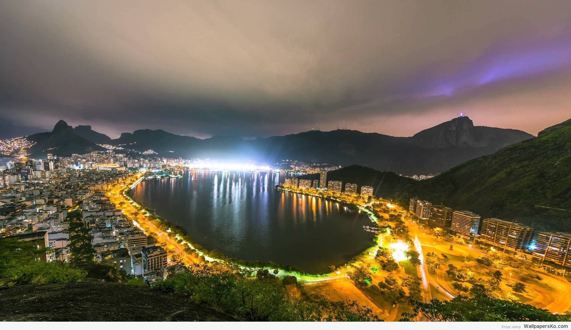 Rio de Janeiro baia notturna, 1920x1108 Full HD, PC Desktop