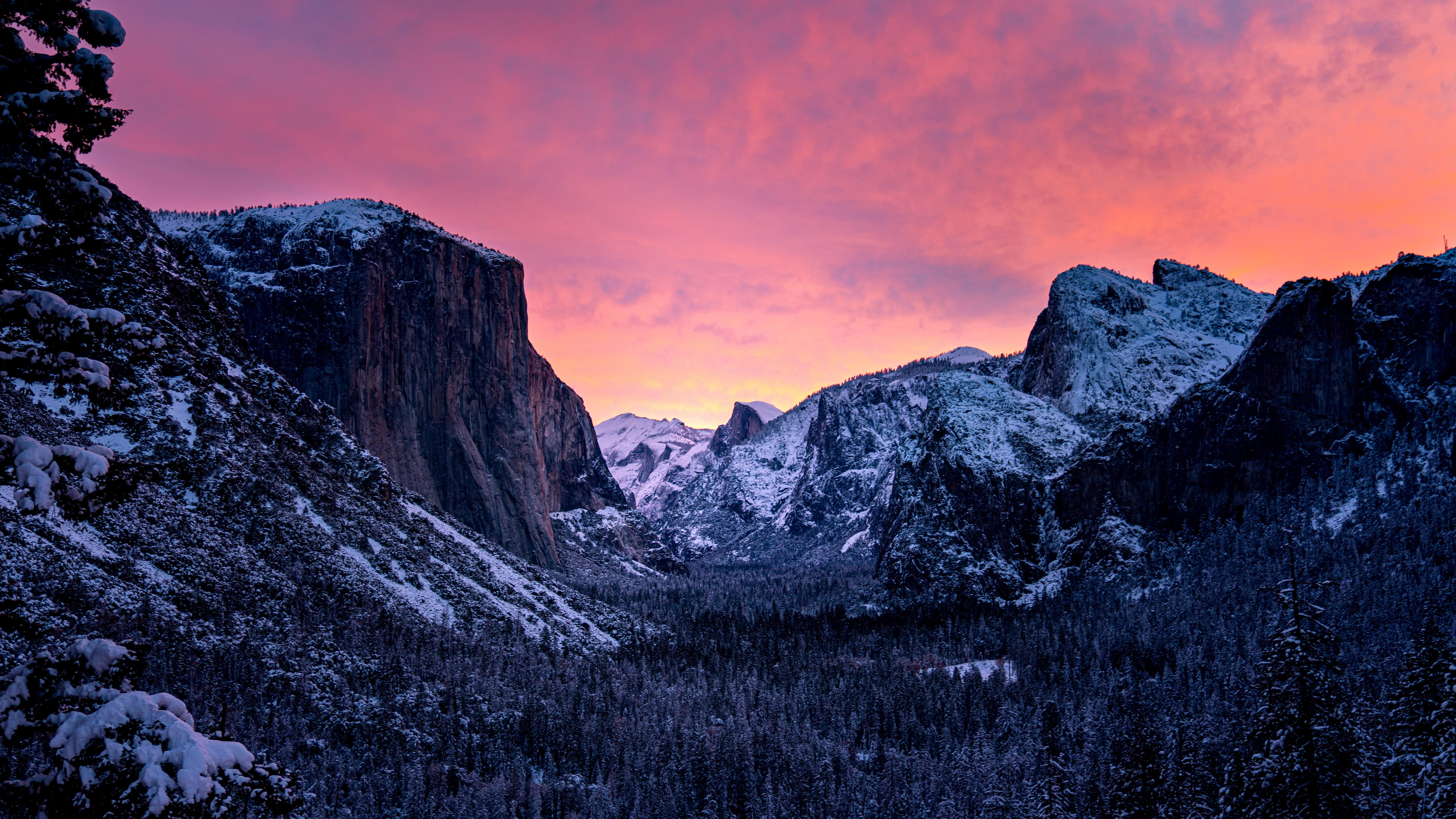Yosemite tramonto montagne innevate, 7680x4320 UHD, Monitor Gaming