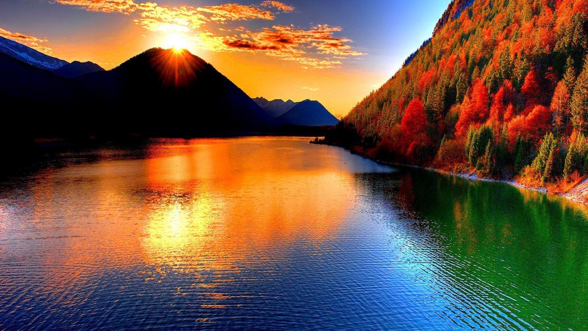 Tramonto su lago montano autunnale, 1920x1080 1080p, Monitor Gaming