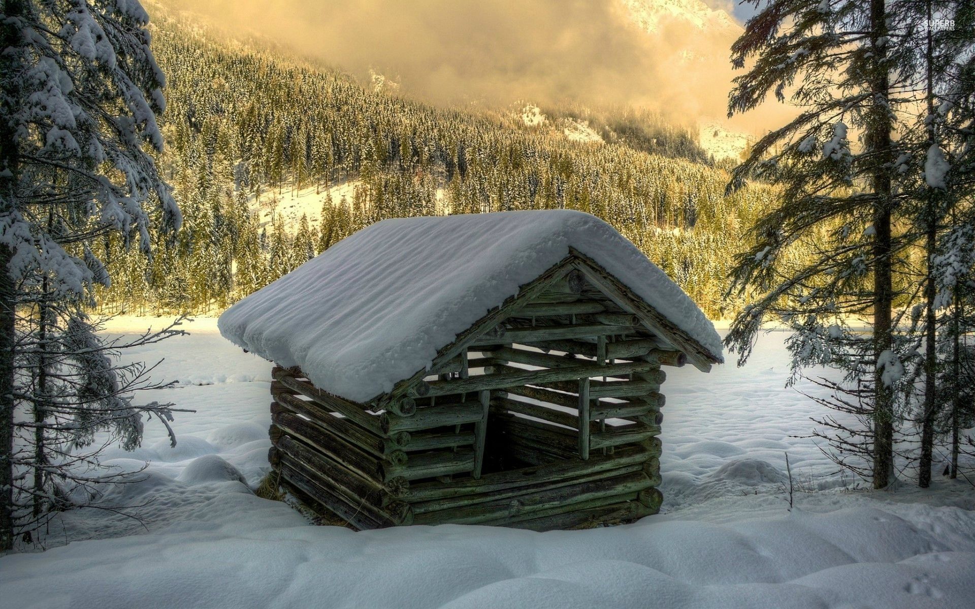 Capanna di legno innevata, 1920x1200 WUXGA, PC Desktop