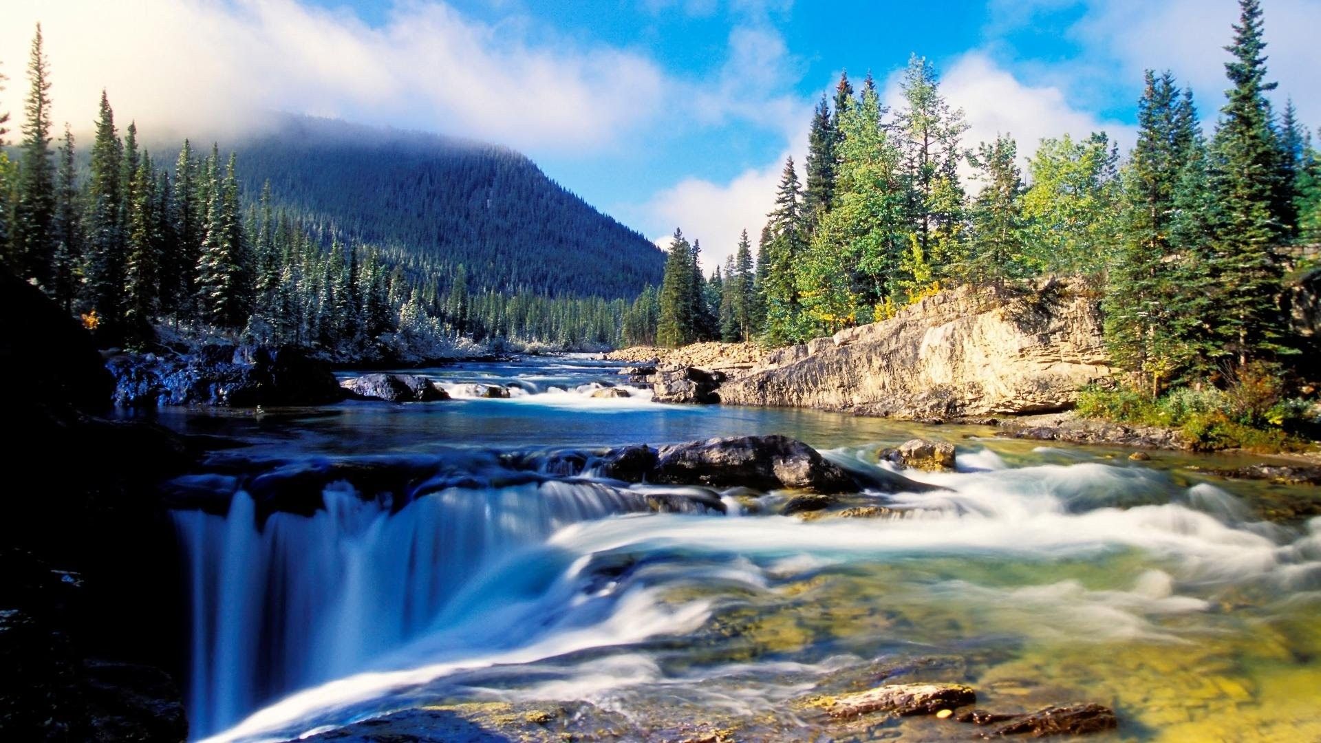 Cascata fiume montagna foresta, 1920x1080 Full HD 1080p, PC Desktop