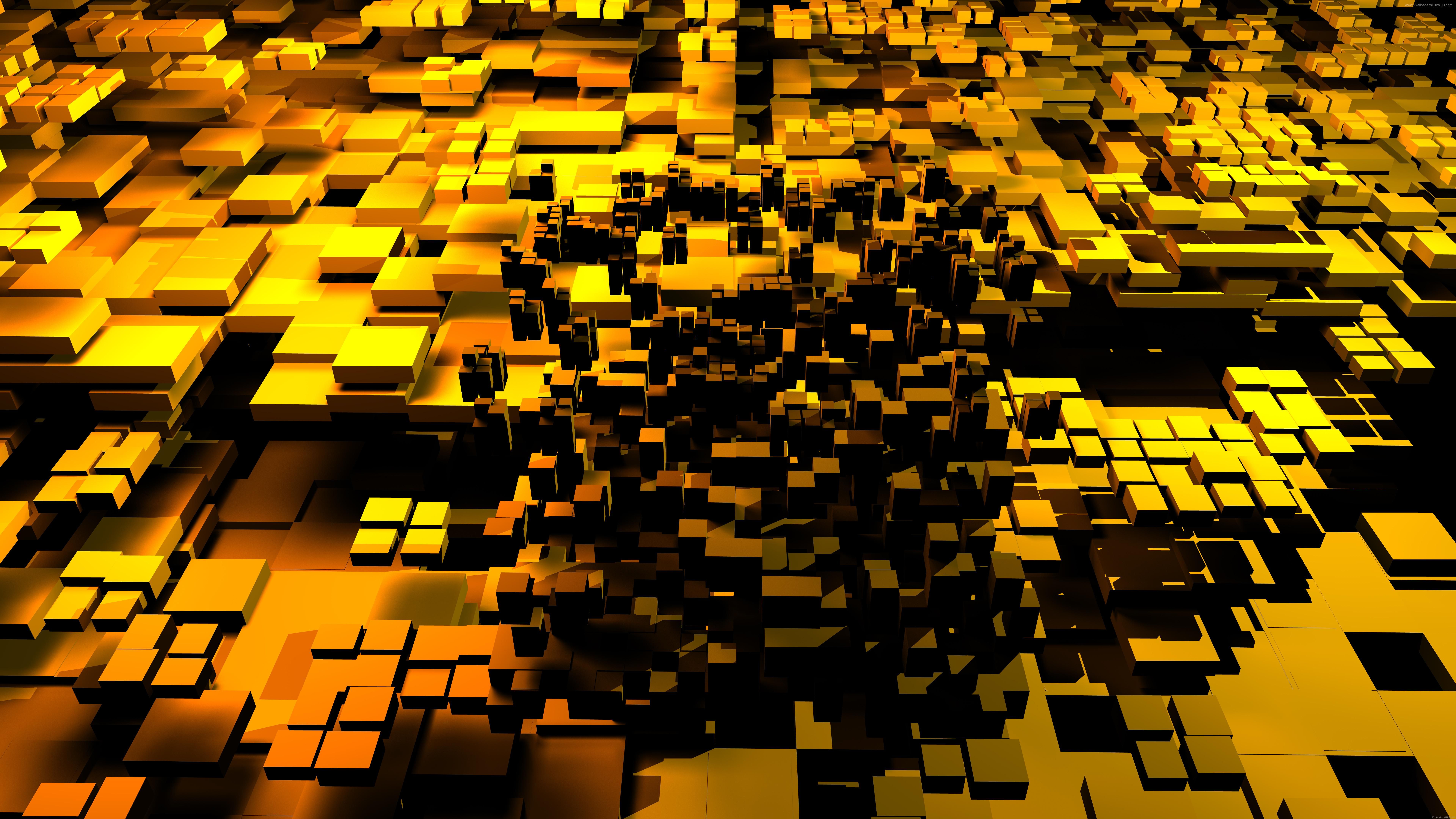 Cubi astratti dorati 3D, 7680x4320 UHD, PC 4K