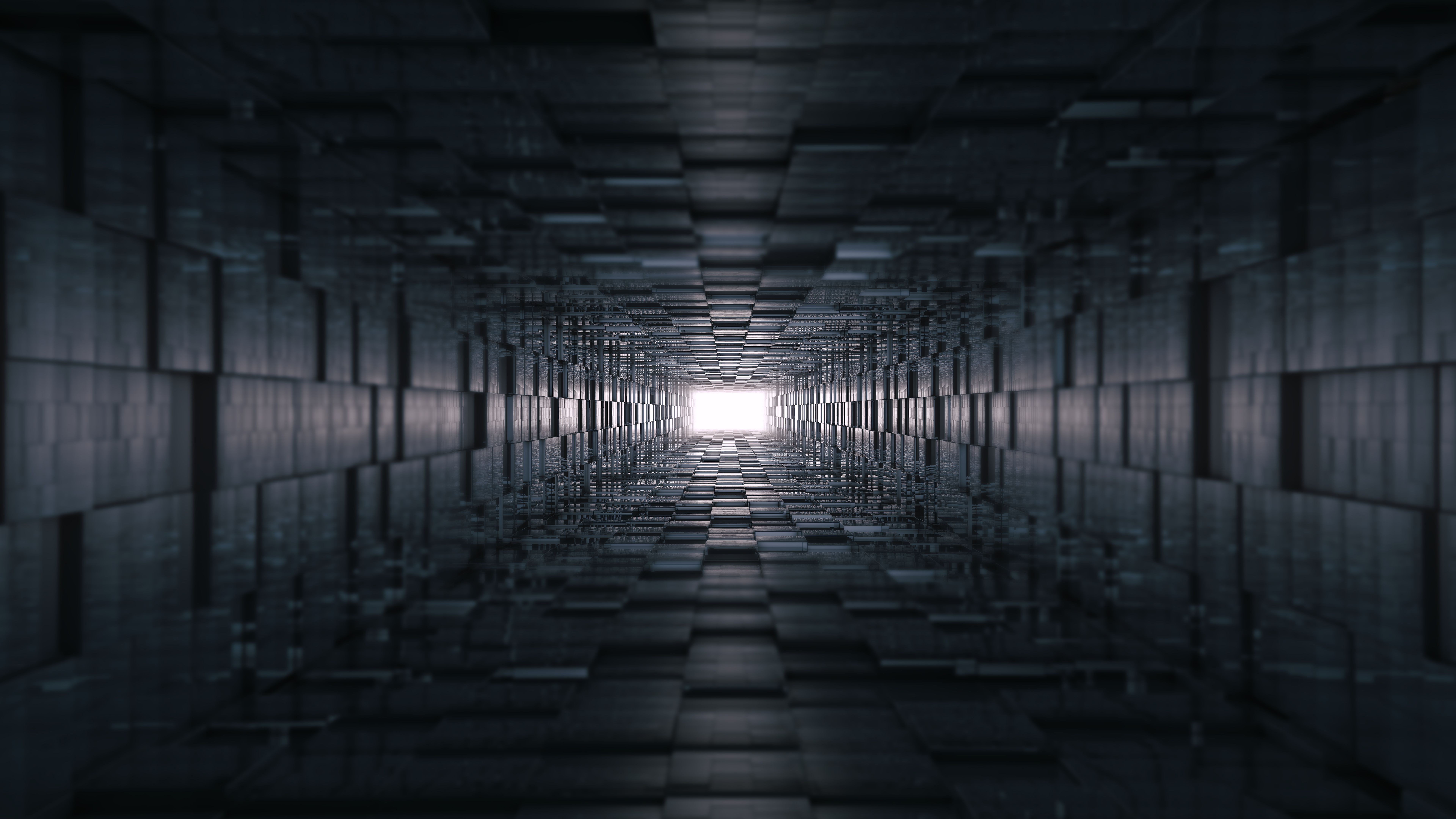 Tunnel geometrico astratto scuro, 7680x4320 4K, Desktop 4K
