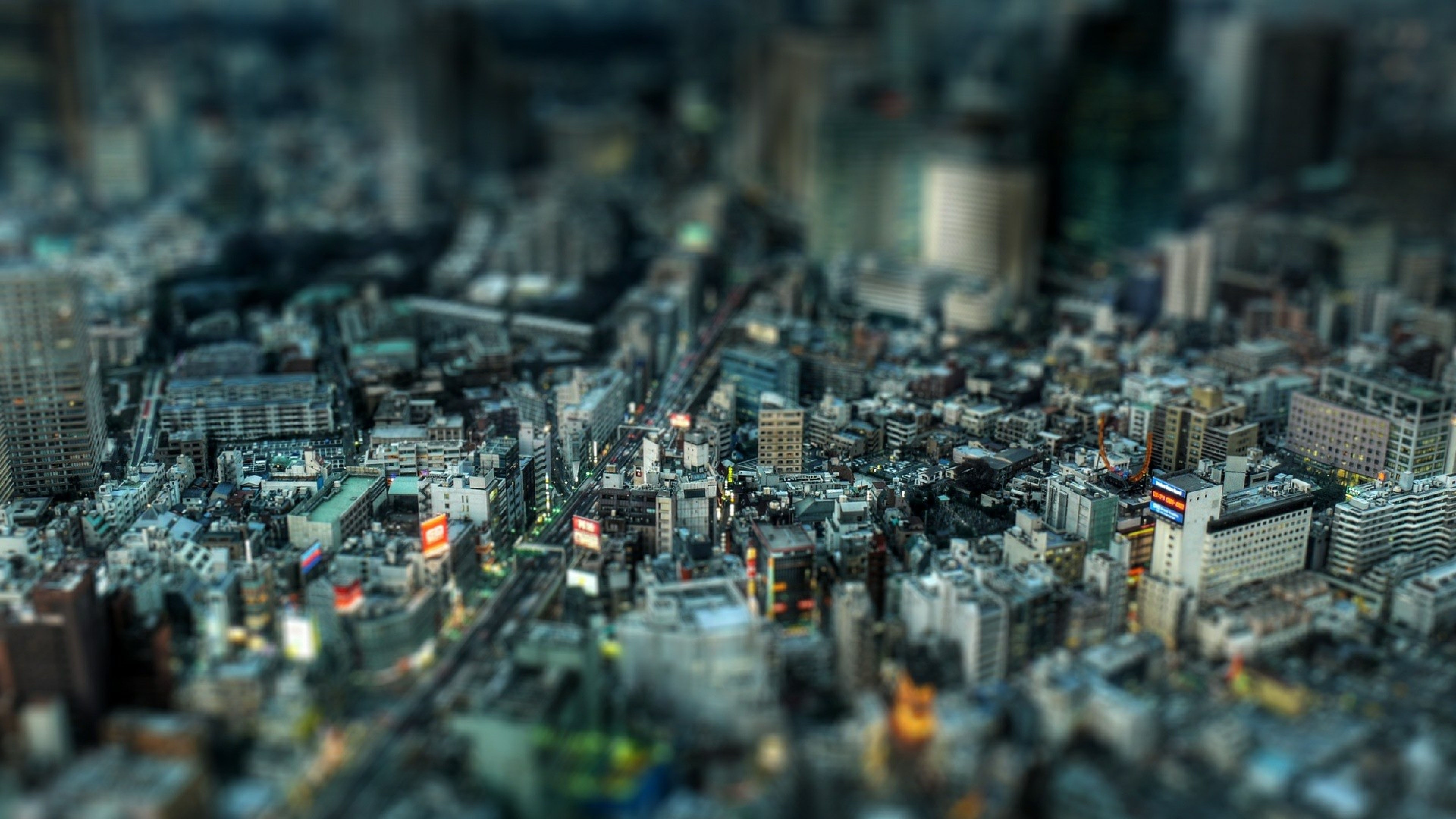 Città vista dall'alto, tilt-shift, 7680x4320 Ultra HD, 4K TV