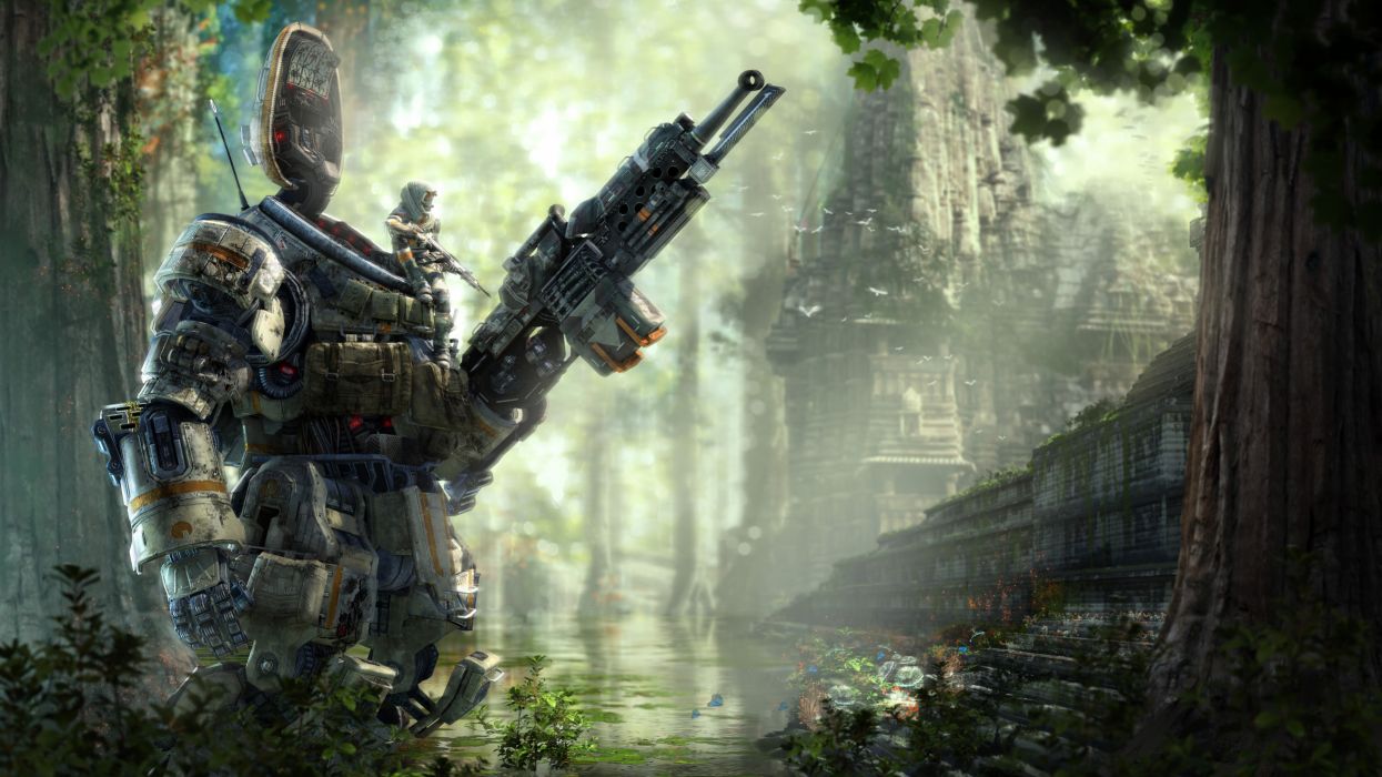Titanfall soldato robot foresta, sparatutto FPS, 1245x700 HD, Desktop