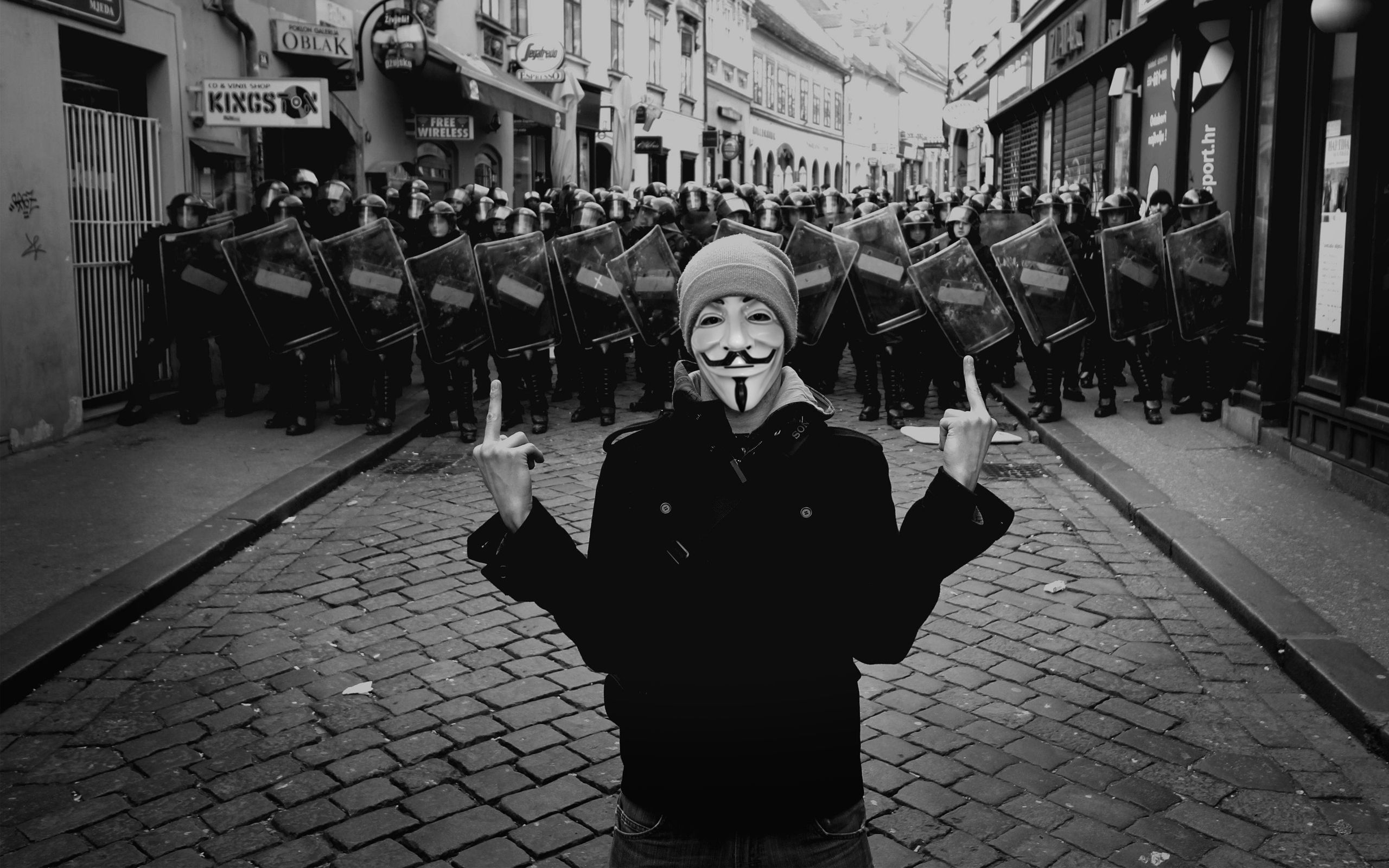 Manifestante maschera Anonymous polizia, 2560x1600 2K, Desktop