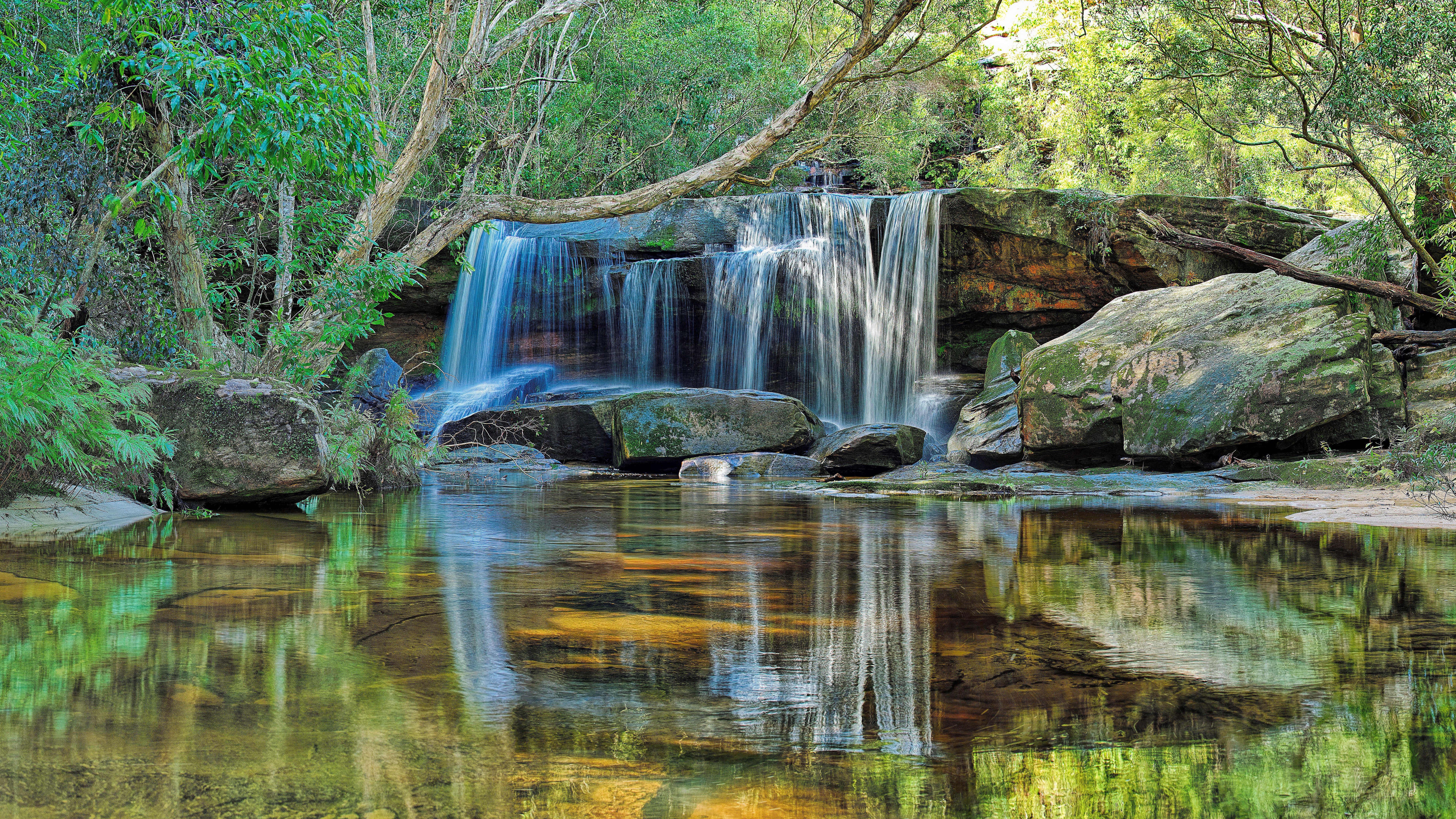 Cascata nella foresta verde, 7680x4320 UHD, PC 4K