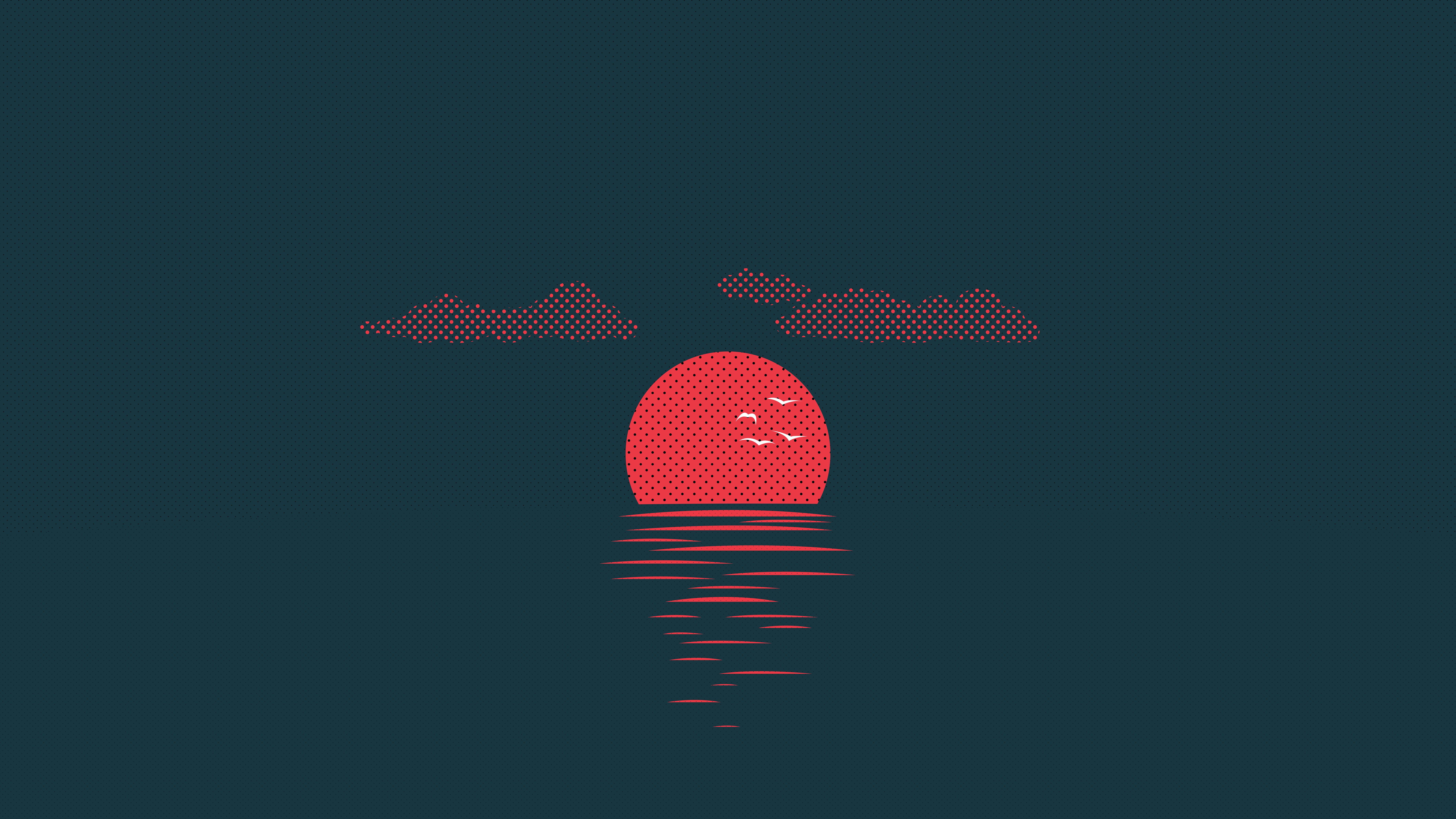 Tramonto minimalista sole rosso, 8000x4500 UHD, PC 4K