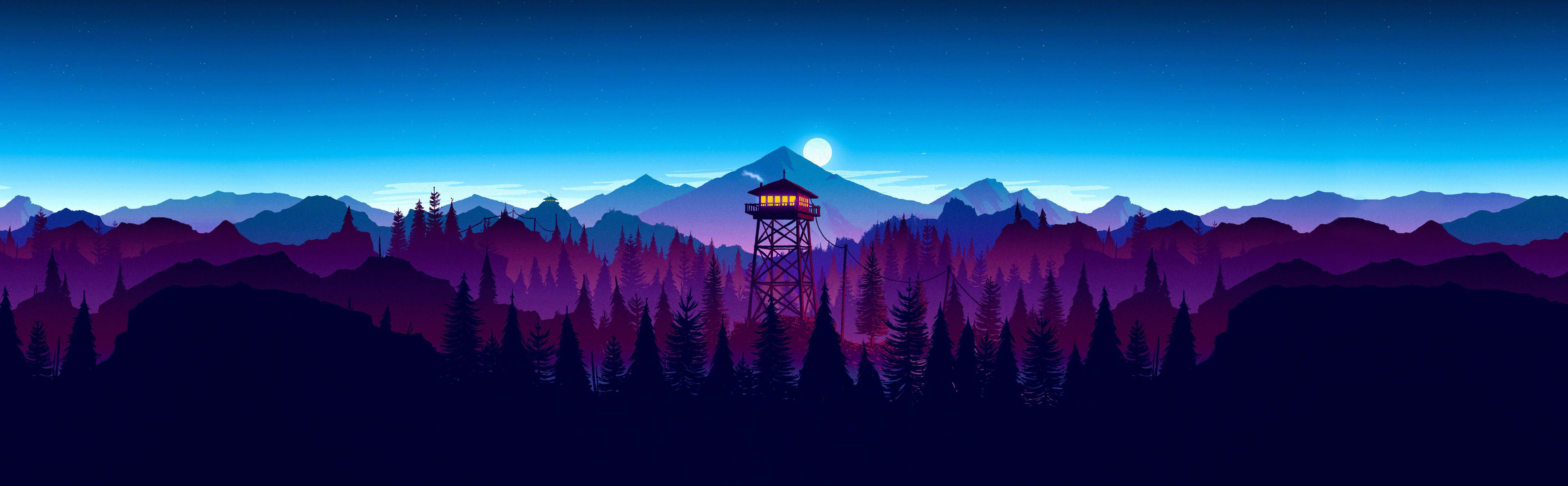 Firewatch torre osservazione blu, 6960x2160 Panoramico, Dual Screen