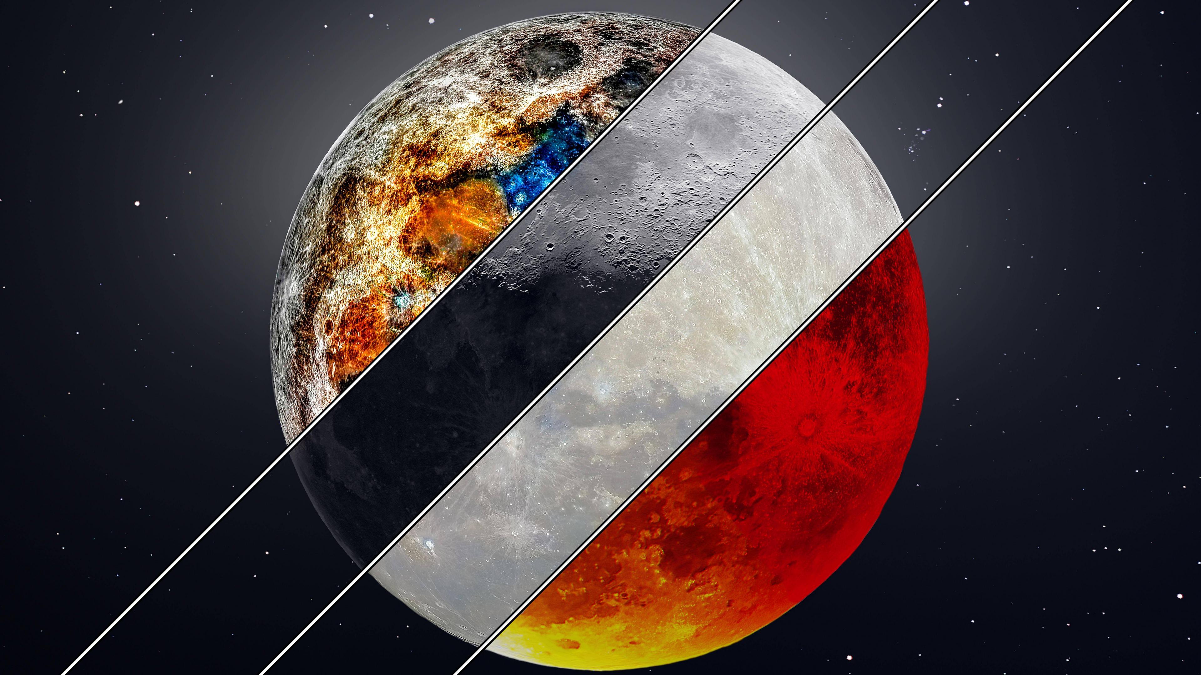 Luna divisa colori diversi, 7680x4320 UHD, PC 4K