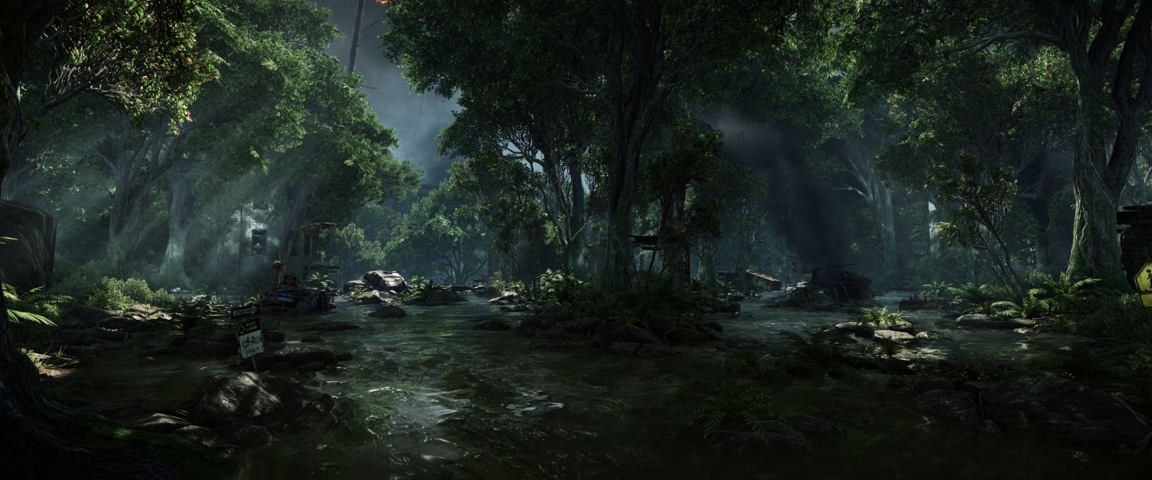 Foresta scura con luce, 1680x700 21:9, PC Desktop