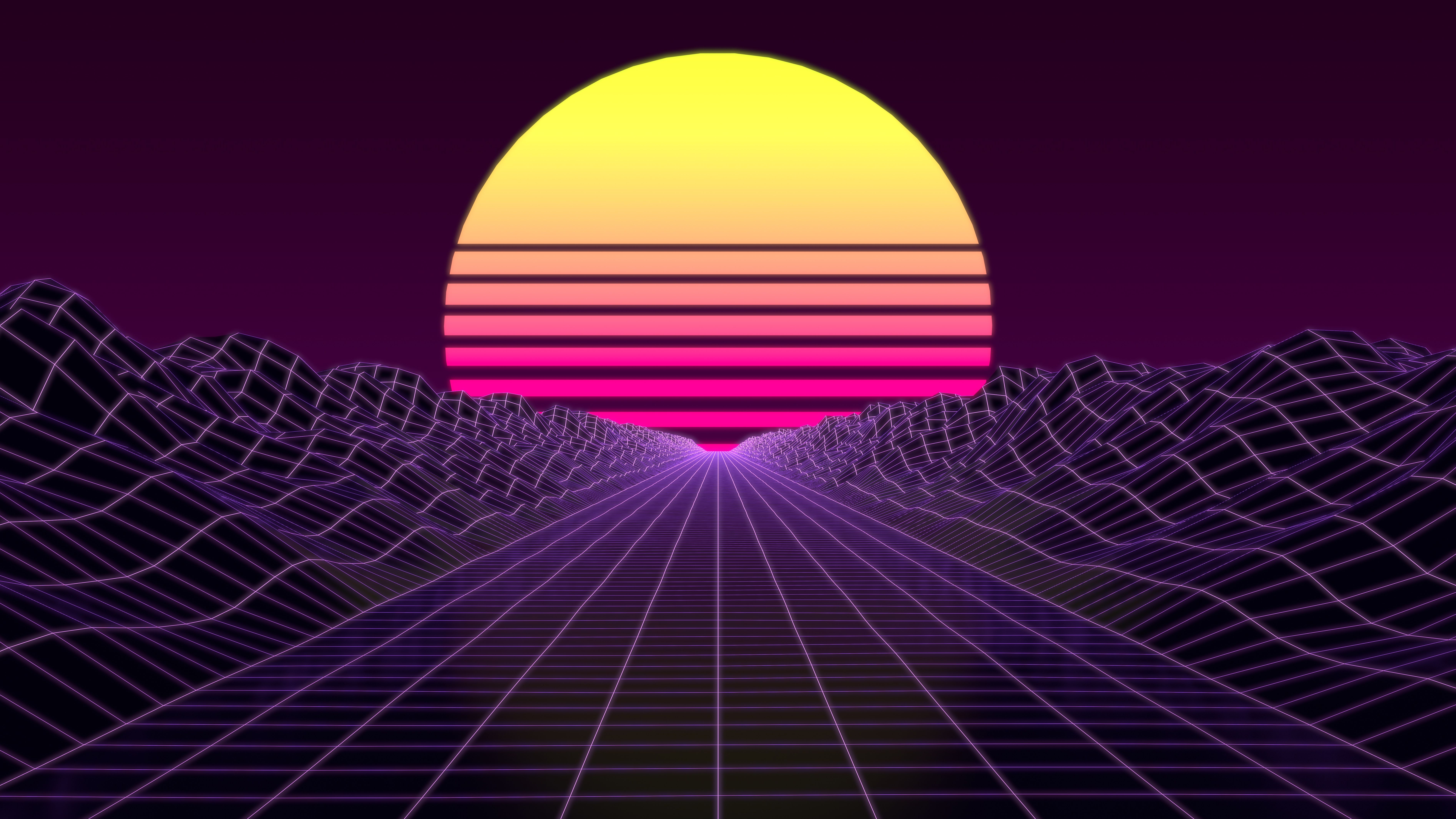 Synthwave sole griglia retrò, 7577x4262 4K, Desktop 4K