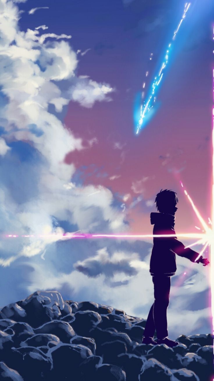 Silhouette cielo cometa anime, 736x1309 Verticale, Android