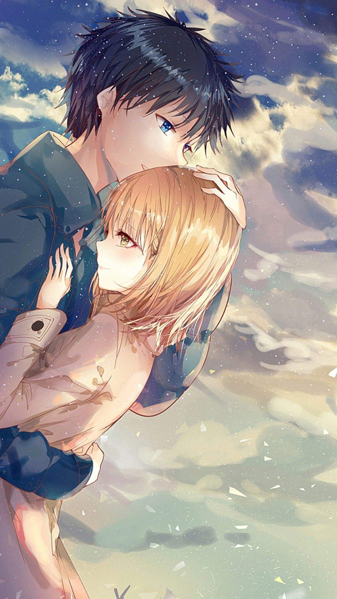 Coppia anime abbraccio cielo, 1080x1920 Full HD Verticale, iPhone