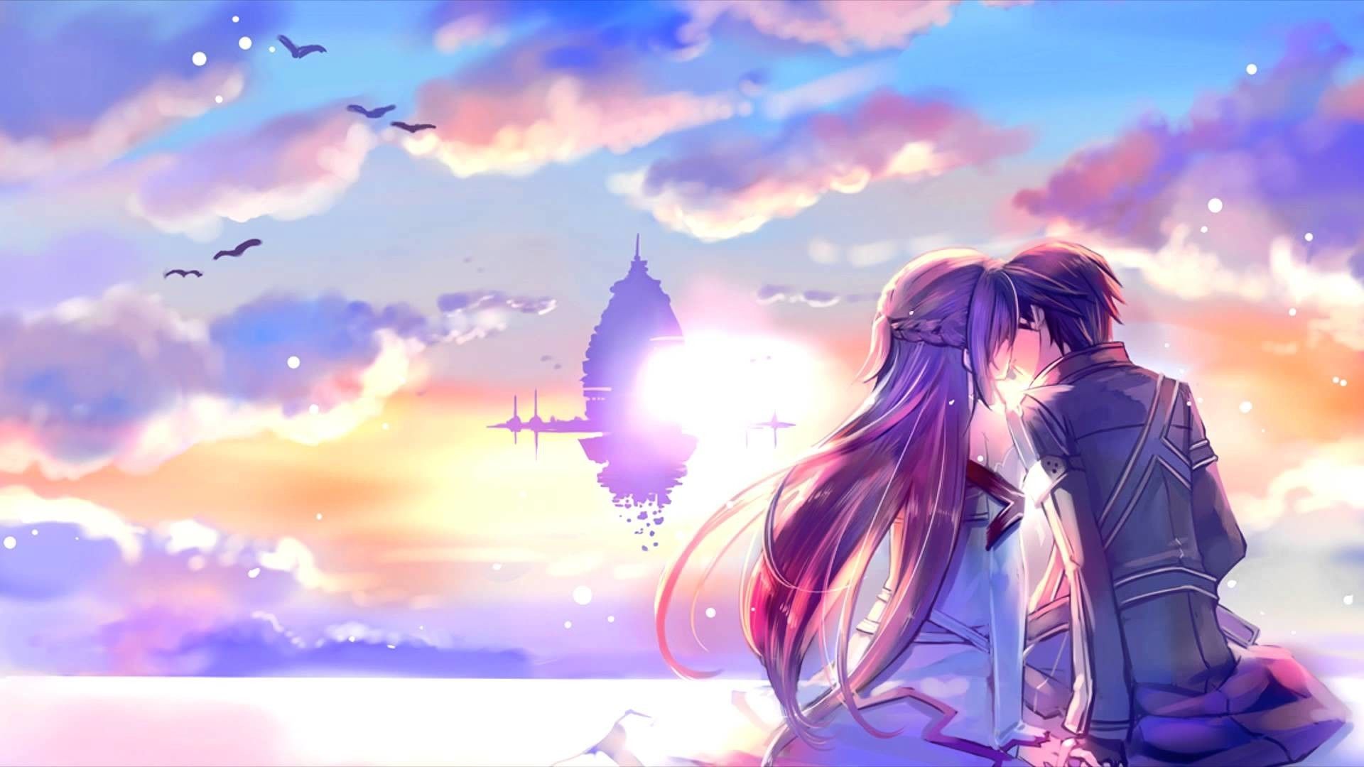 Coppia anime tramonto Sword Art Online, MMORPG VR, 1920x1080 Full HD, Desktop