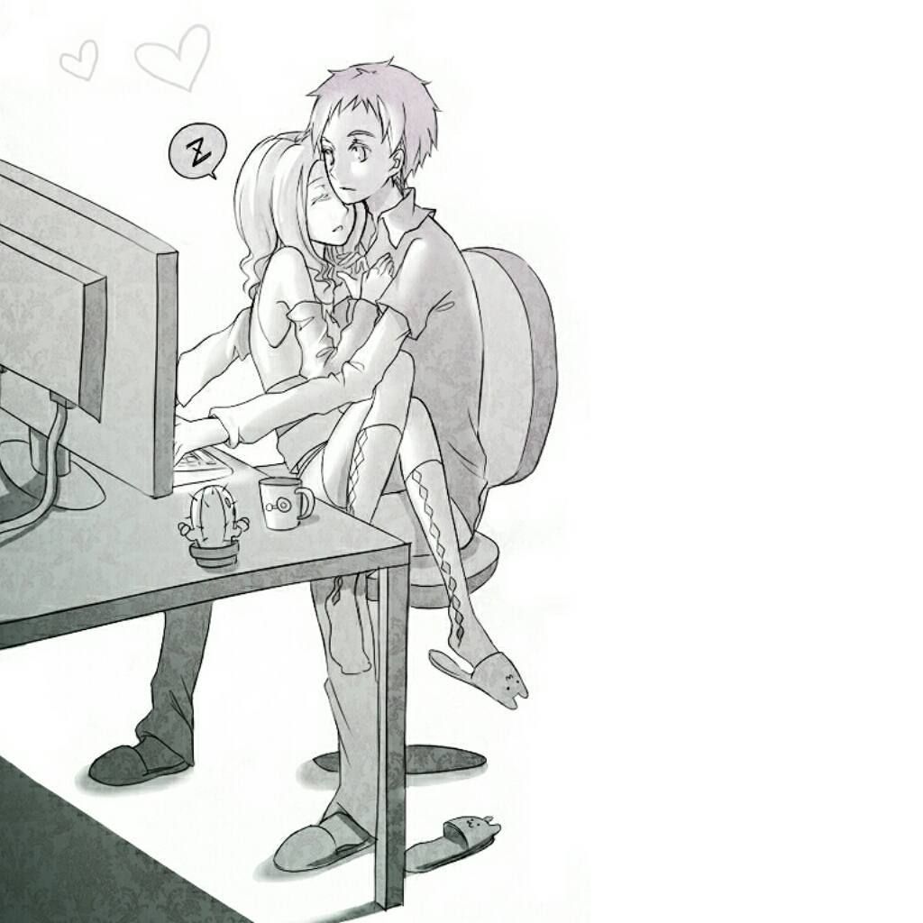 Coppia anime al computer, abbraccio, 1024x1024 HD, iMac