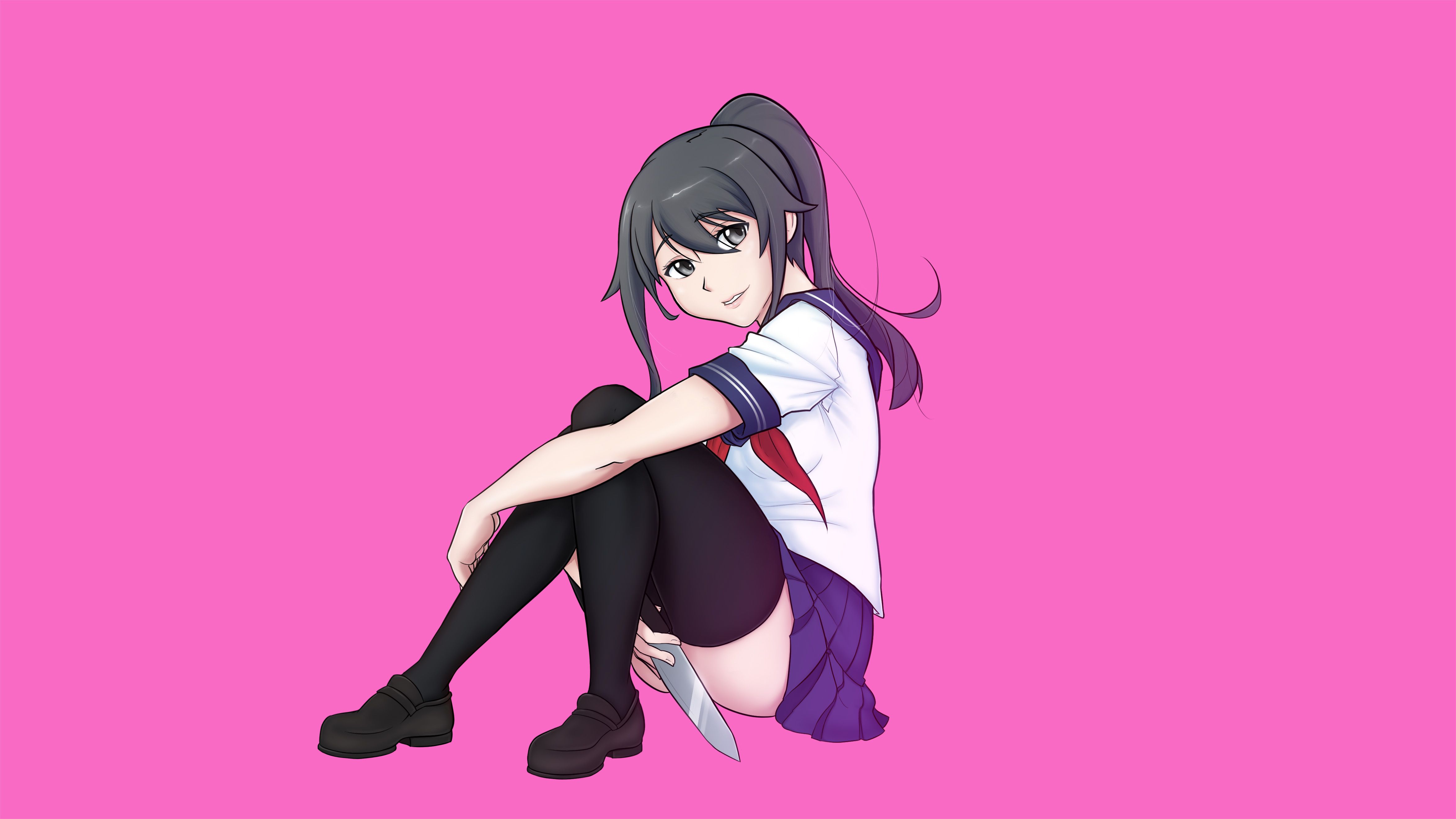 Ragazza anime capelli neri seduta, 4697x2643 4K Ultra HD, Smart TV 4K