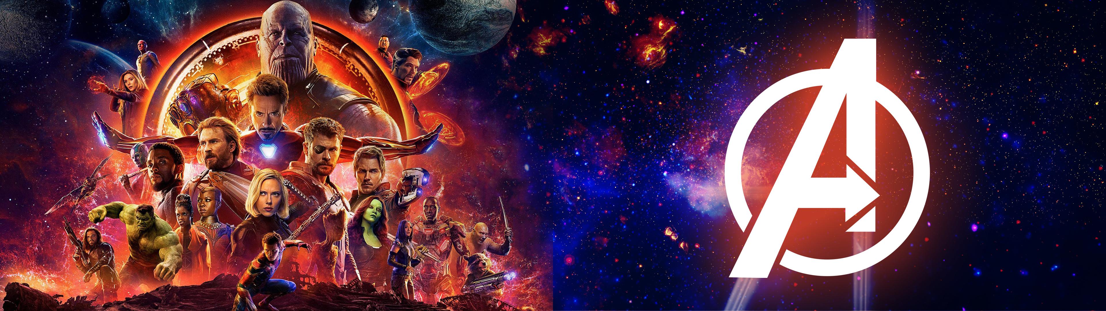 Avengers Infinity War personaggi logo, Marvel, 3840x1080 21:9, Ultrawide