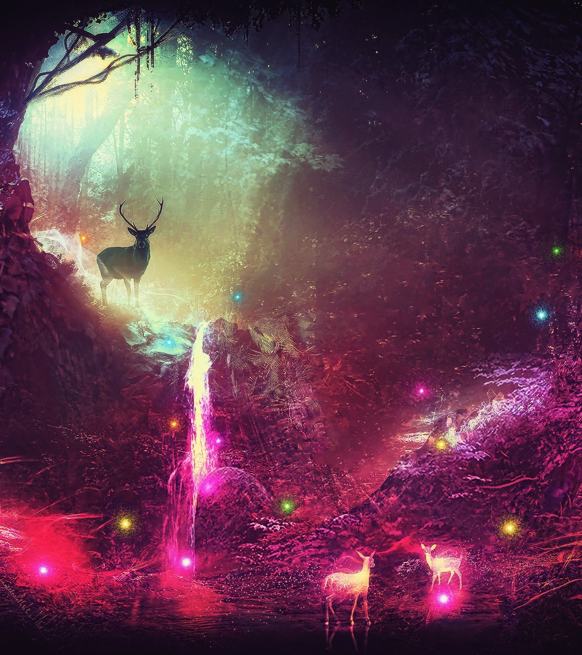 Cervi fantasy foresta luminosa, 1920x2160 Verticale, Telefono