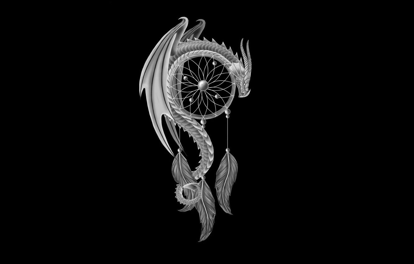 Drago acchiappasogni sfondo nero, 1332x850 HD, Desktop