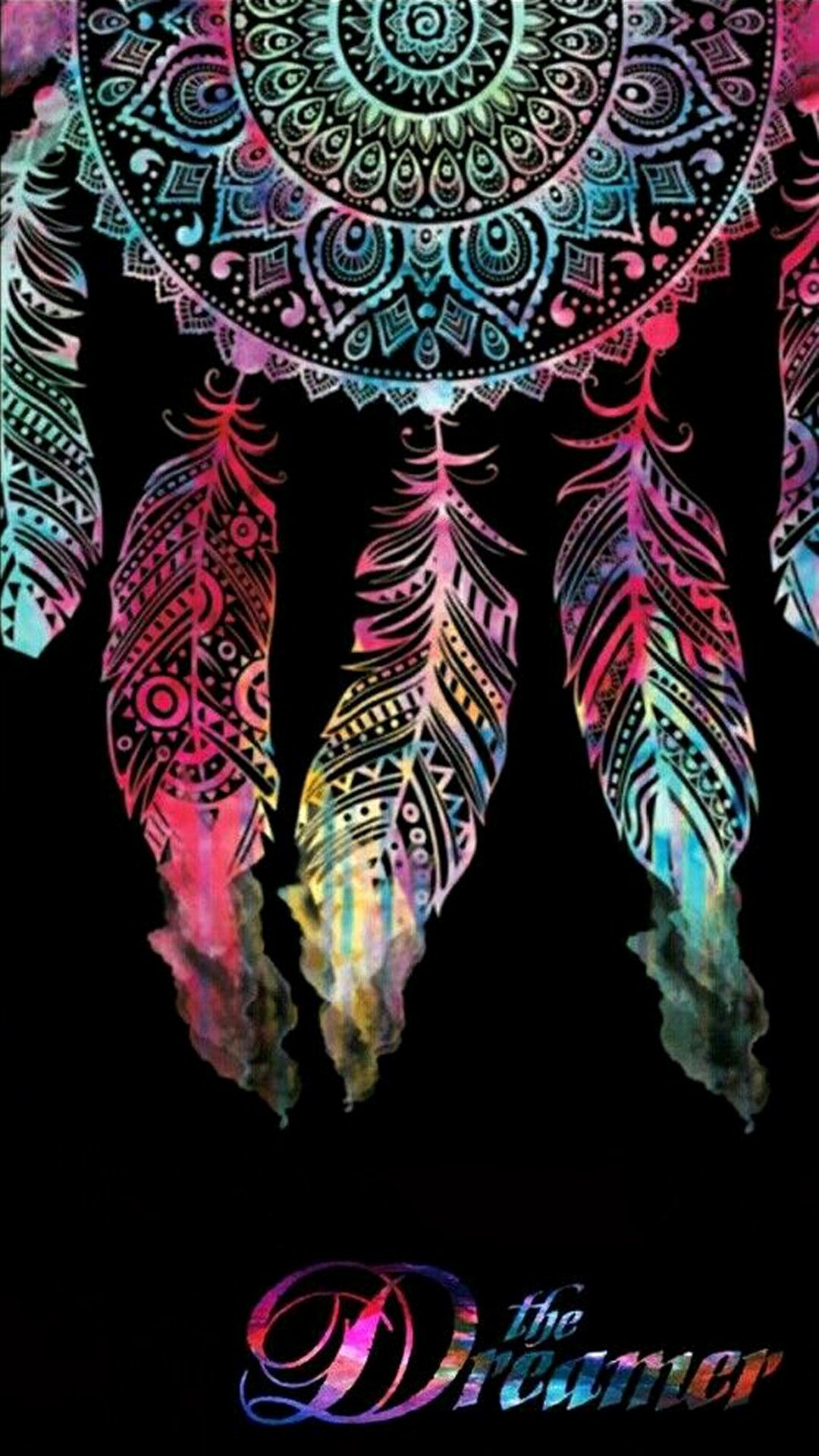 Acchiappasogni colorato su nero, 1080x1920 Verticale, Mobile