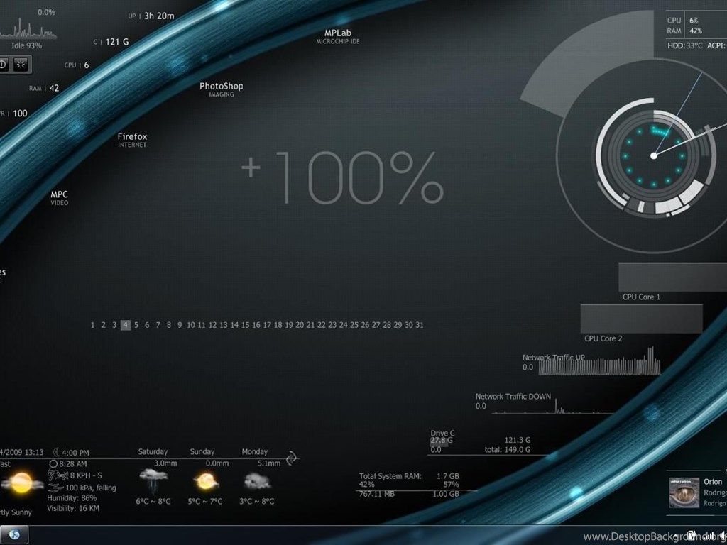 Desktop tecnologico blu futuristico, 1024x768 HD, PC