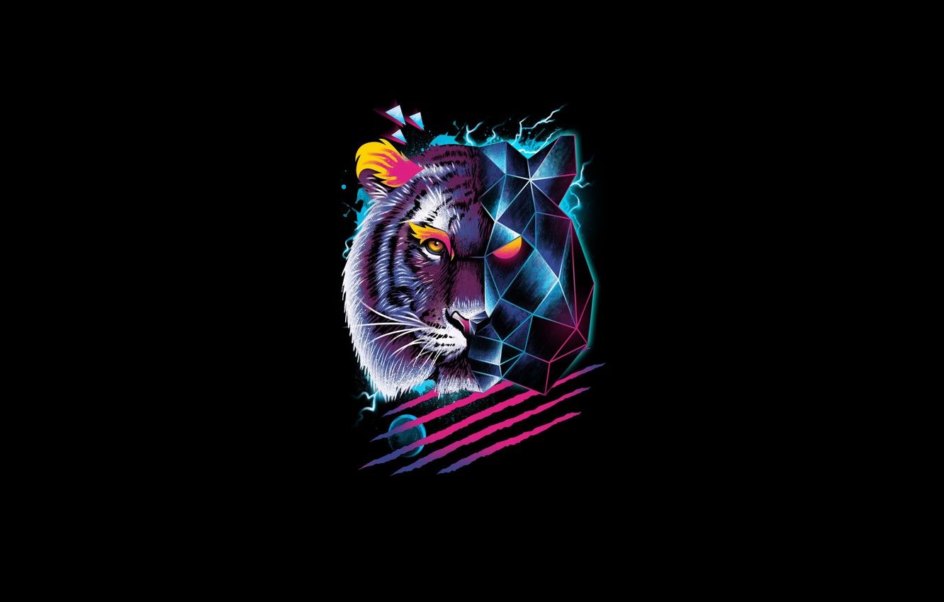 Tigre astratta stile geometrico neon, 1332x850 HD, Notebook Gaming