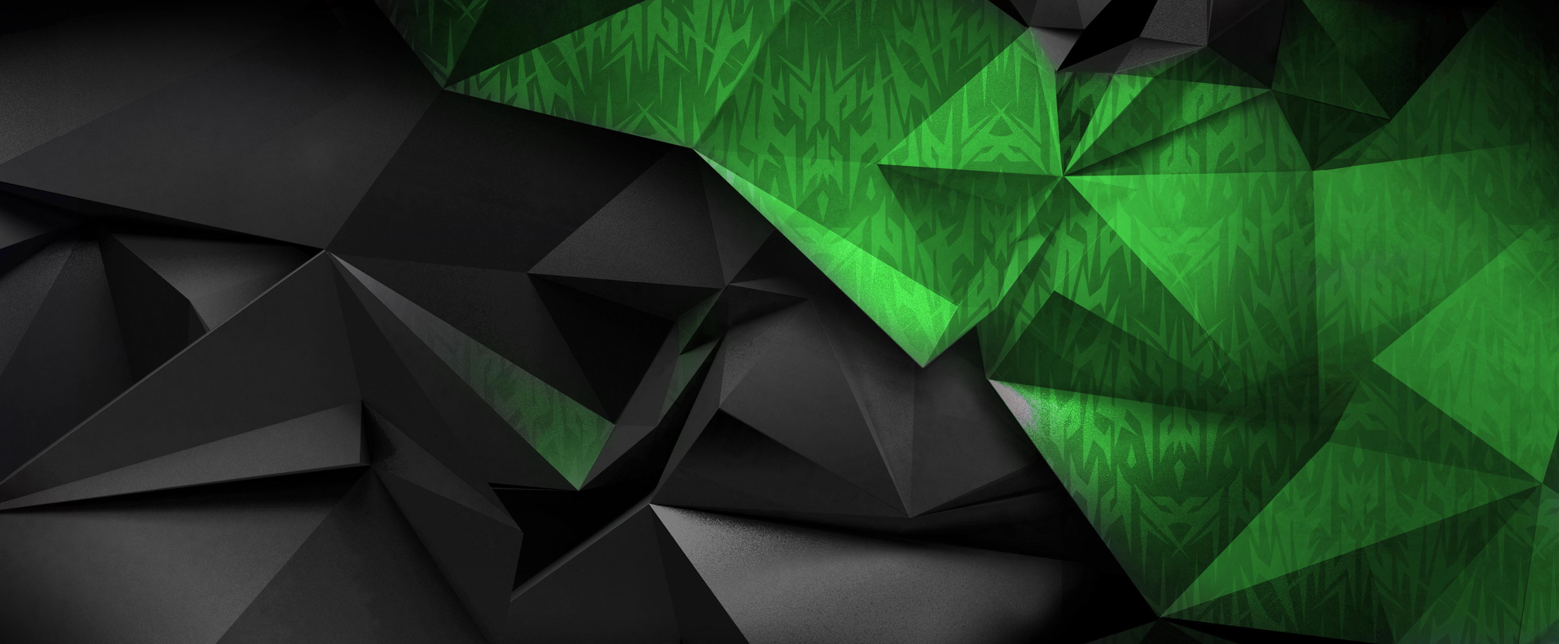 Poligoni astratti verde nero, 5064x2093 21:9, Ultrawide