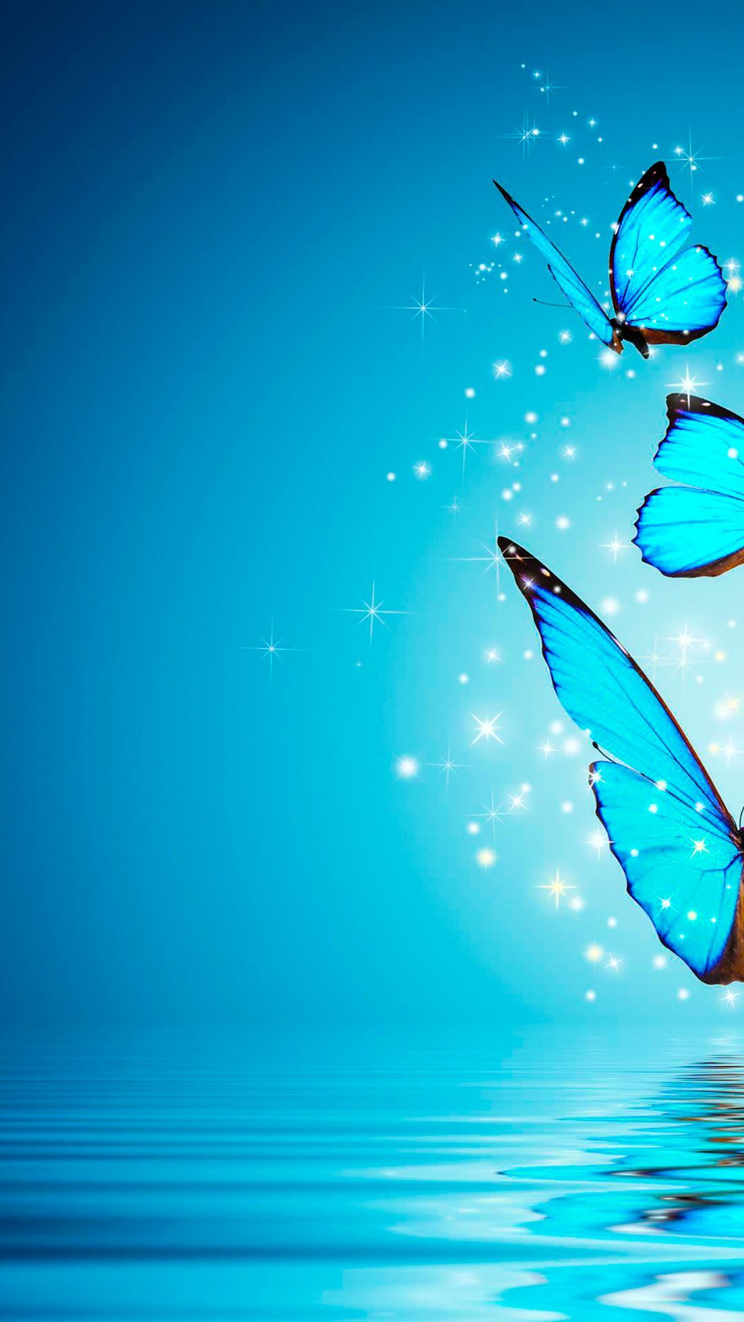Farfalle blu su acqua, 1080x1920 Full HD Verticale, Smartphone