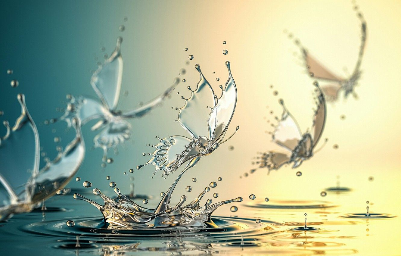 Farfalle d'acqua e schizzi, 1332x850 HD, Desktop