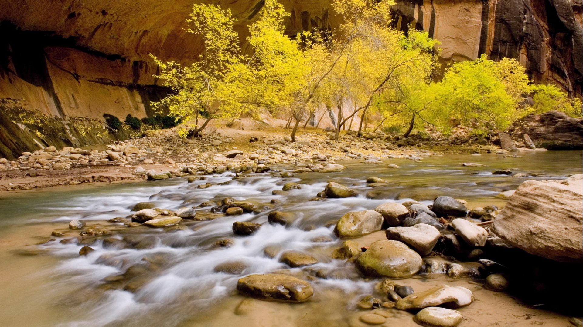 Fiume roccioso con alberi autunnali, 1920x1080 Full HD 1080p, PC