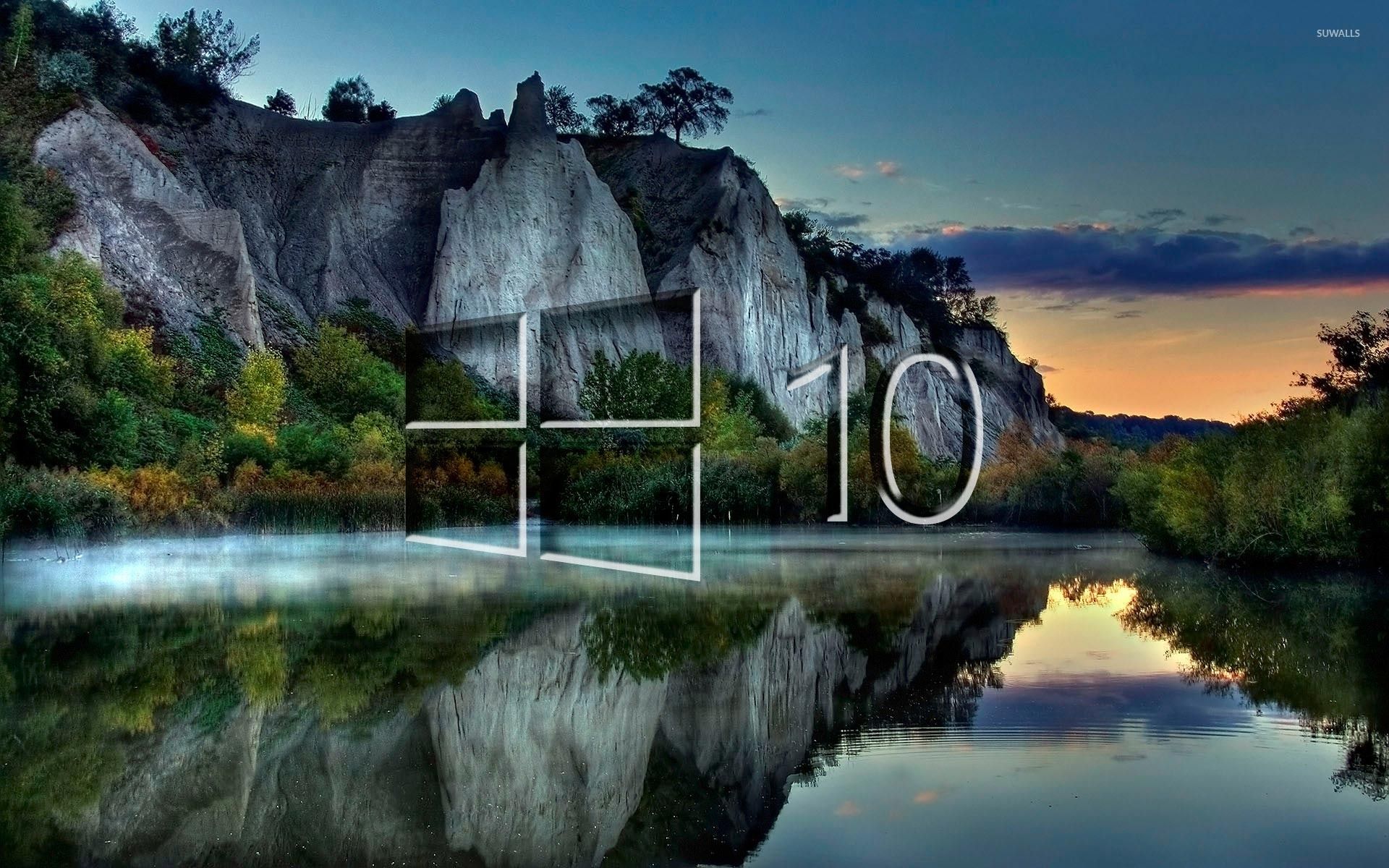 Logo Windows 10 su lago, sistema operativo Microsoft, 1920x1200 Full HD+, PC
