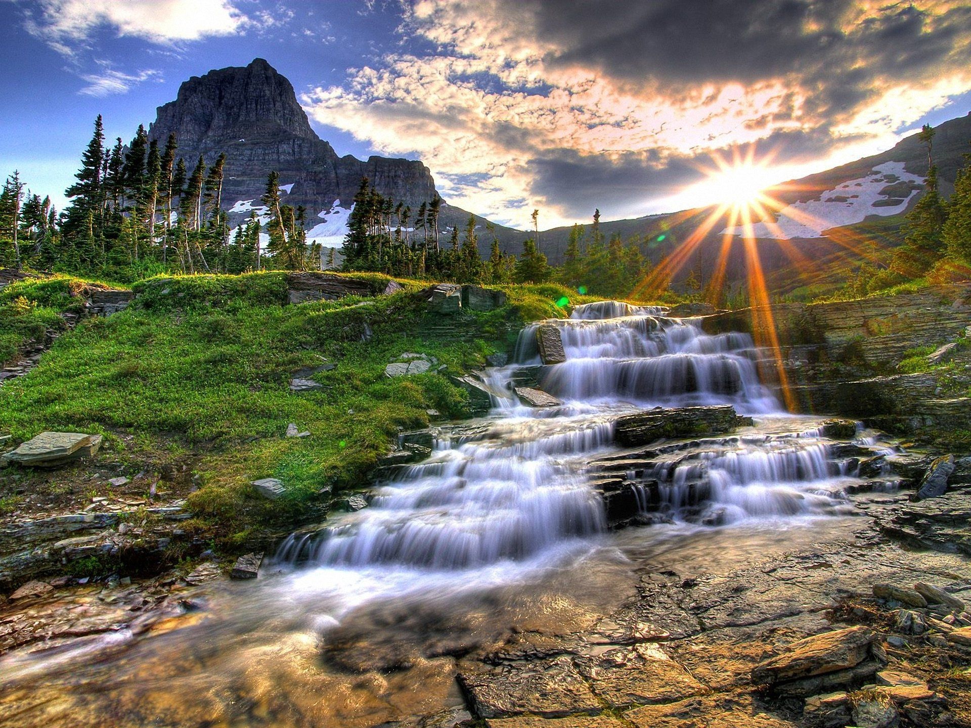 Cascata montagna con tramonto, 1920x1200 Full HD+ WUXGA, Desktop