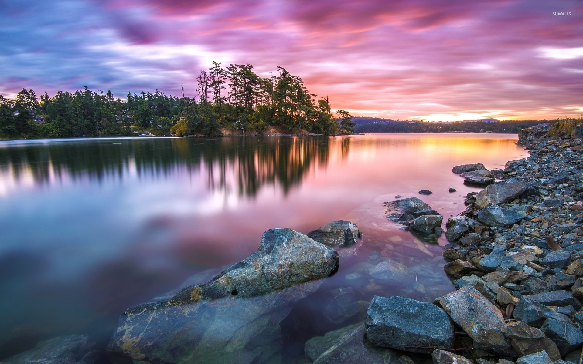 Lago al tramonto con rocce, 1920x1200 Full HD+, Desktop