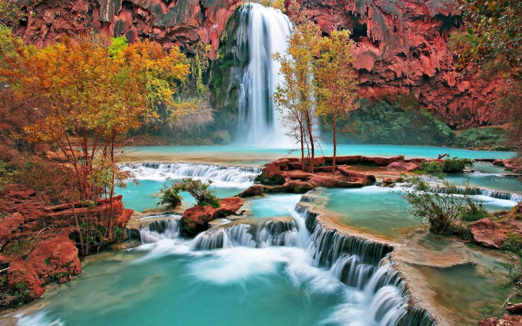 Cascata turchese rocce autunnali, 1680x1050 HD Ready, Acer Nitro