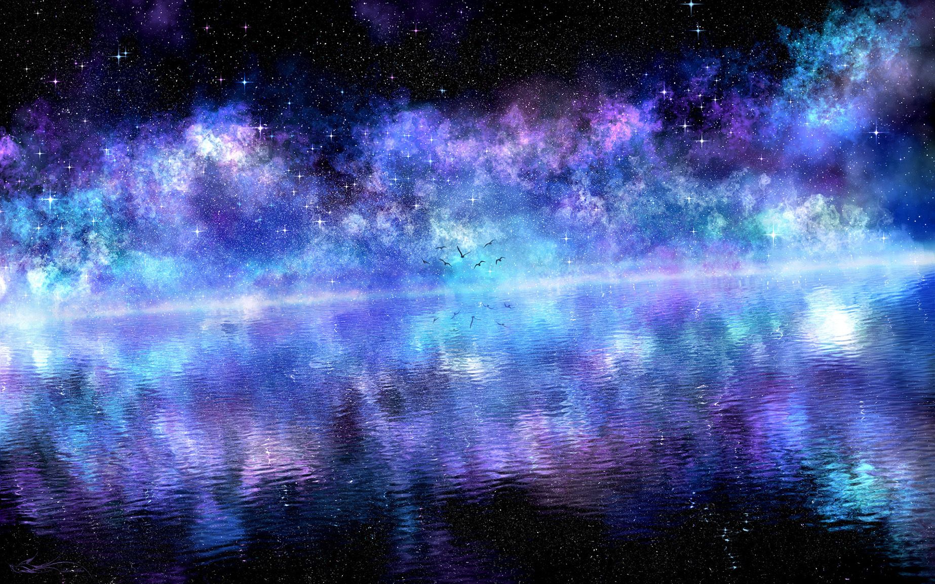 Cielo stellato riflesso nell'acqua viola, 1846x1154 HD Ready, PC