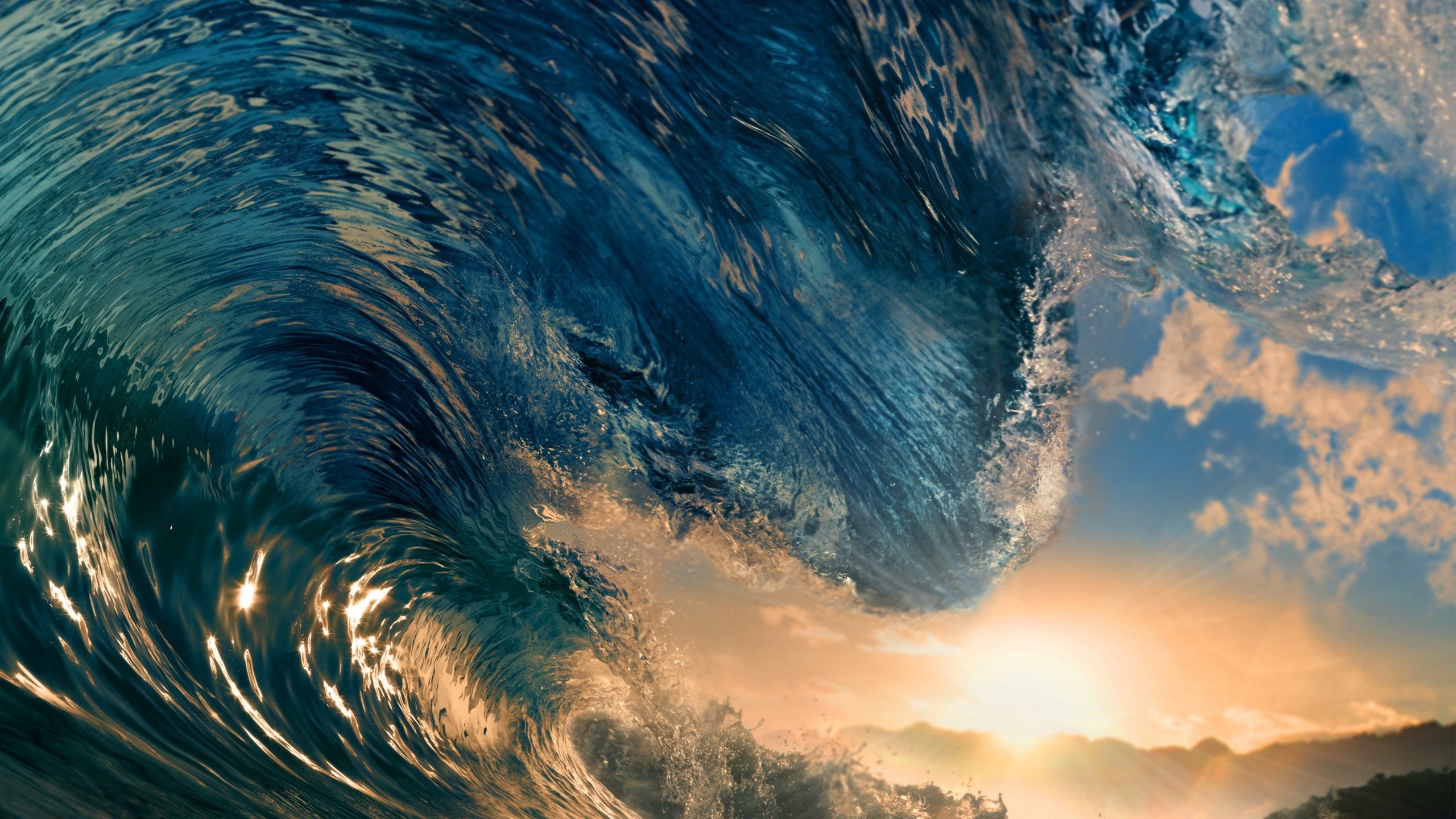 Onda oceanica al tramonto, 2560x1440 2K QHD, PC