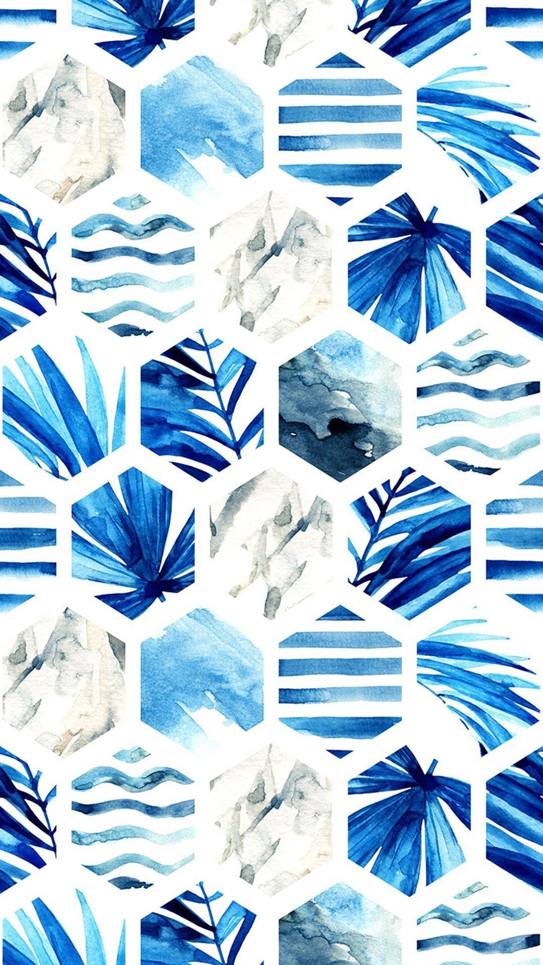 Esagoni acquerello blu e grigio, 1080x1920 Full HD Verticale, Smartphone