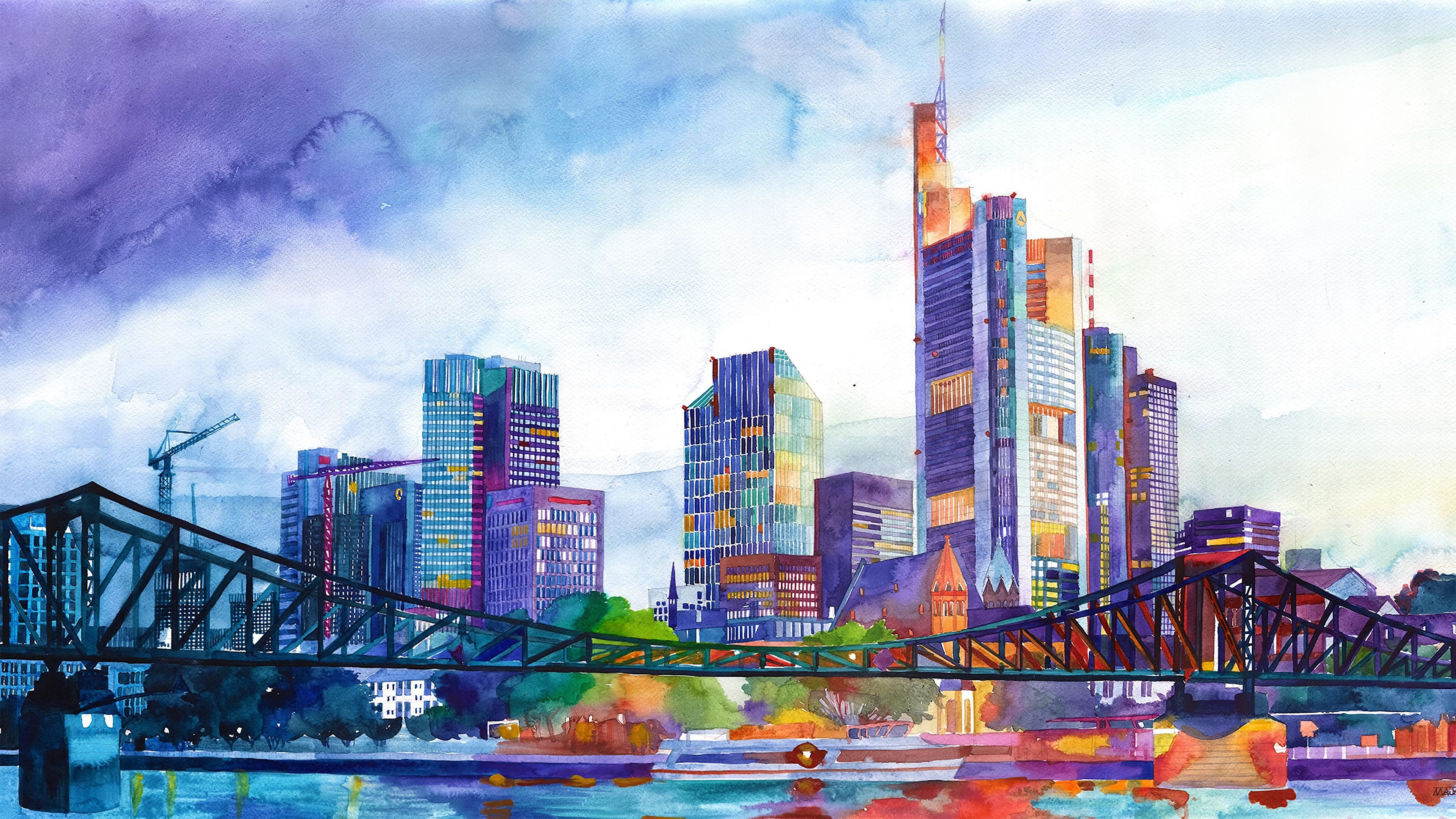 Skyline città acquerello colorato, 3840x2160 4K Ultra HD, Monitor 4K