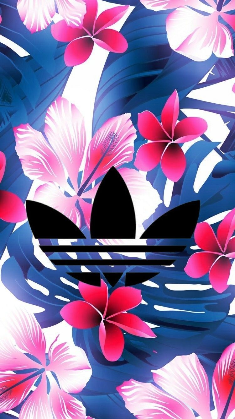 Logo Adidas su fiori tropicali, 750x1334 Verticale, Mobile