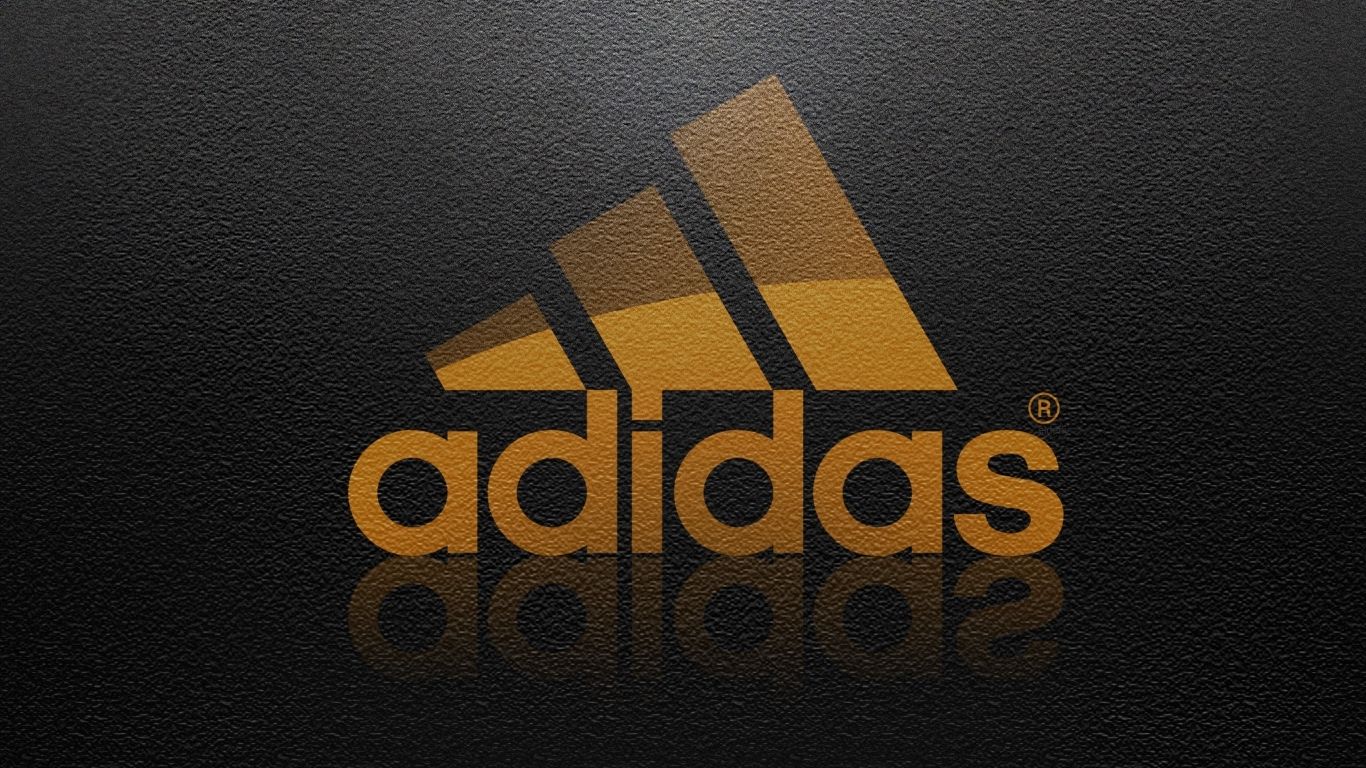 Logo Adidas dorato riflesso, 1366x768 HD, Desktop