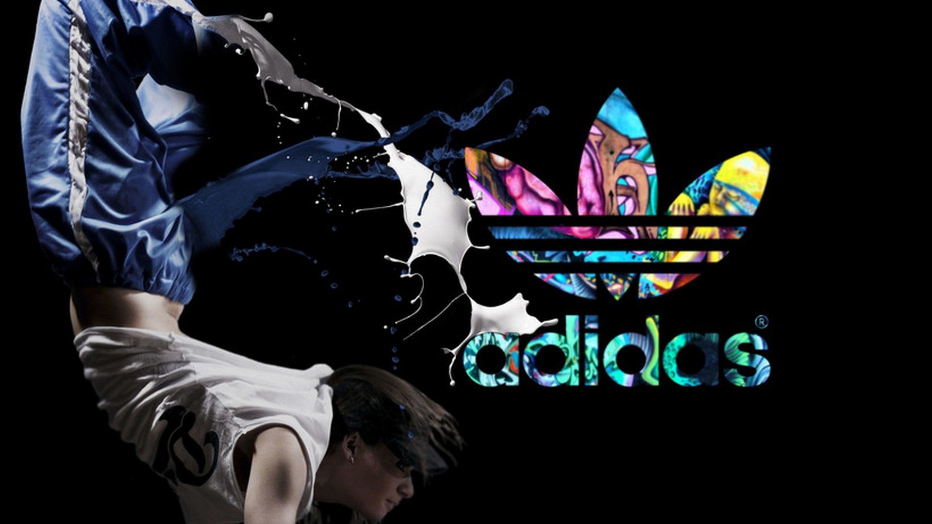 Logo Adidas colorato sfondo nero, 736x1306 Verticale, Telefono