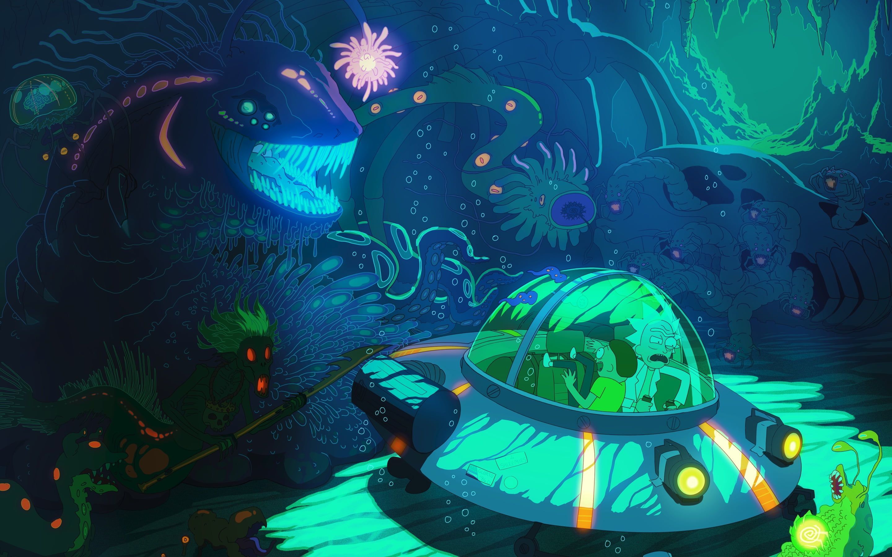 Rick and Morty astronave grotta, serie animata, 2880x1800 WQXGA, Laptop