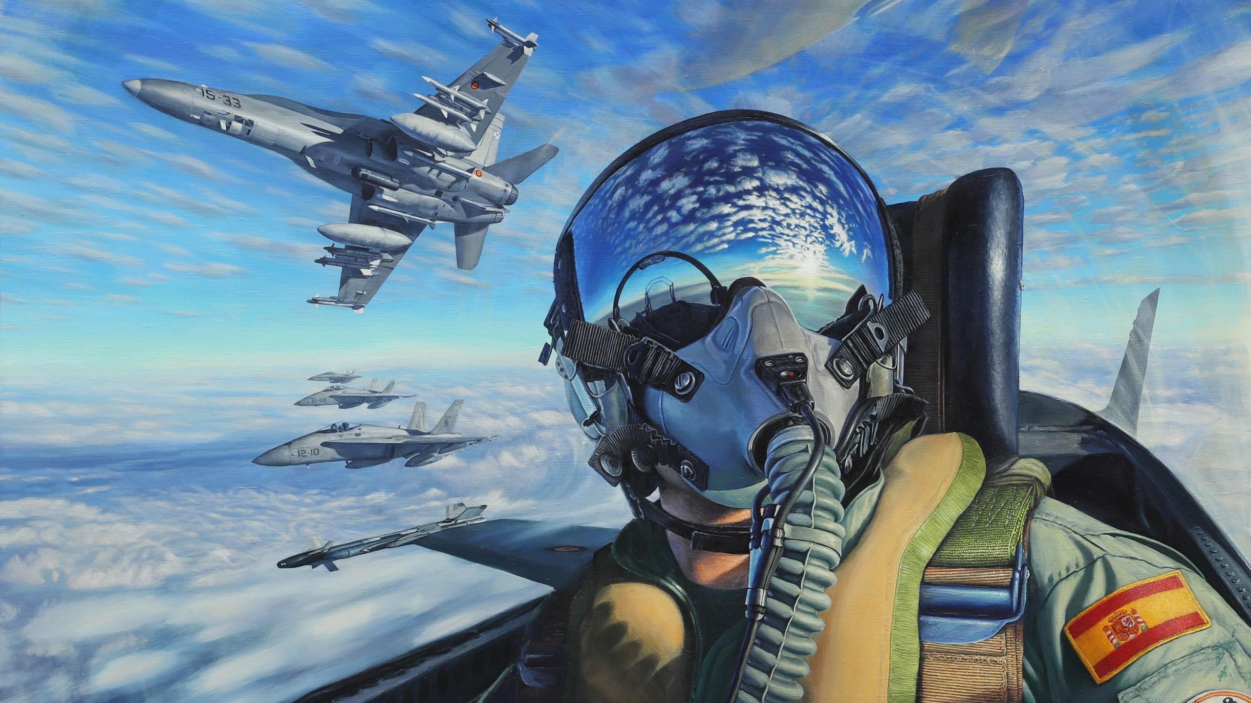 Pilota caccia casco riflesso jet, 2560x1440 2K QHD, PC