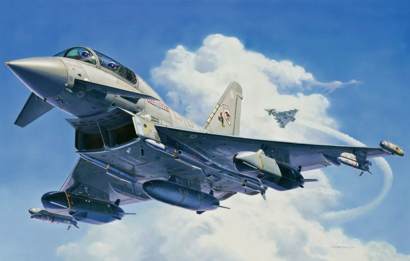 Eurofighter Typhoon in volo, dipinto, 1332x850 HD, Desktop